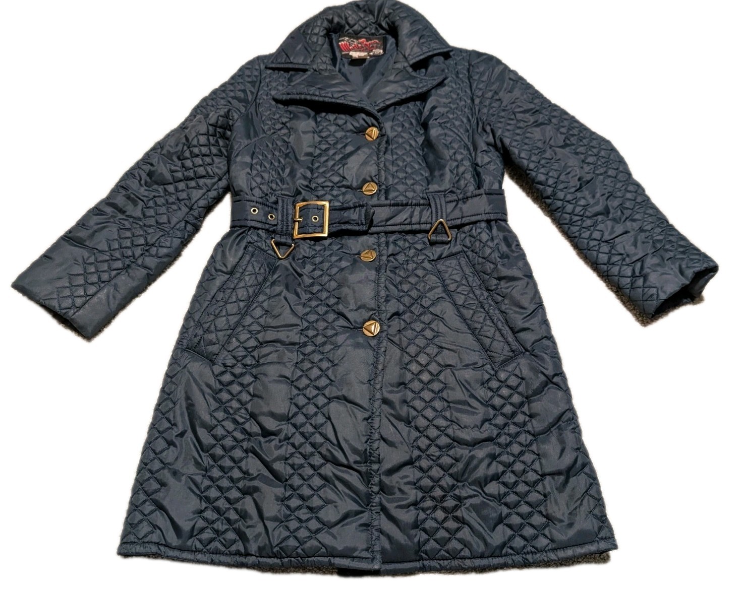 Vintage White Bear Of St Paul Coat Women’s Small Blue Quilted Belted Button USA