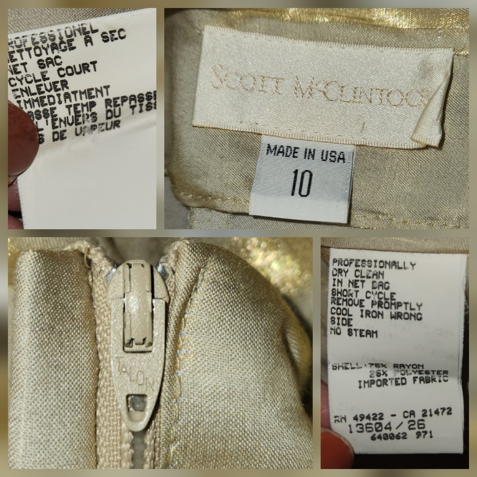 Vintage 1990s Scott McClintock Shimmery Gold Maxi Prom Dress Size 10 Rhinestone