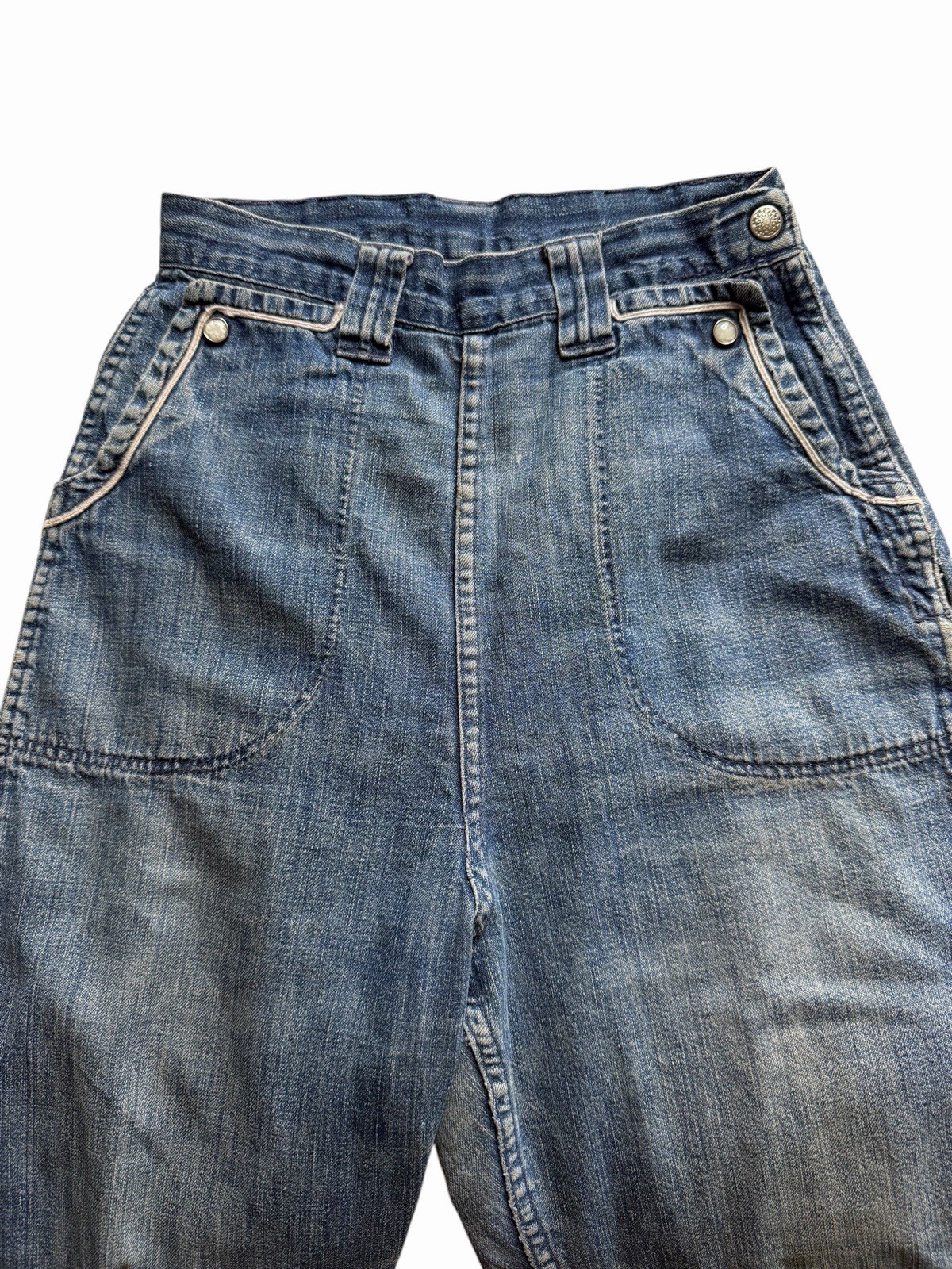 Vintage 50s Western Girl Pearl Snap Side Zip Denim Jeans Western 24×26