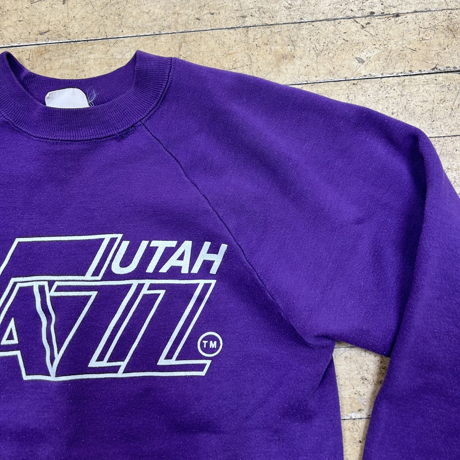 Vintage Utah Jazz Small Crewneck Sweatshirt Purple 1980s Logo 7 NBA Basketball