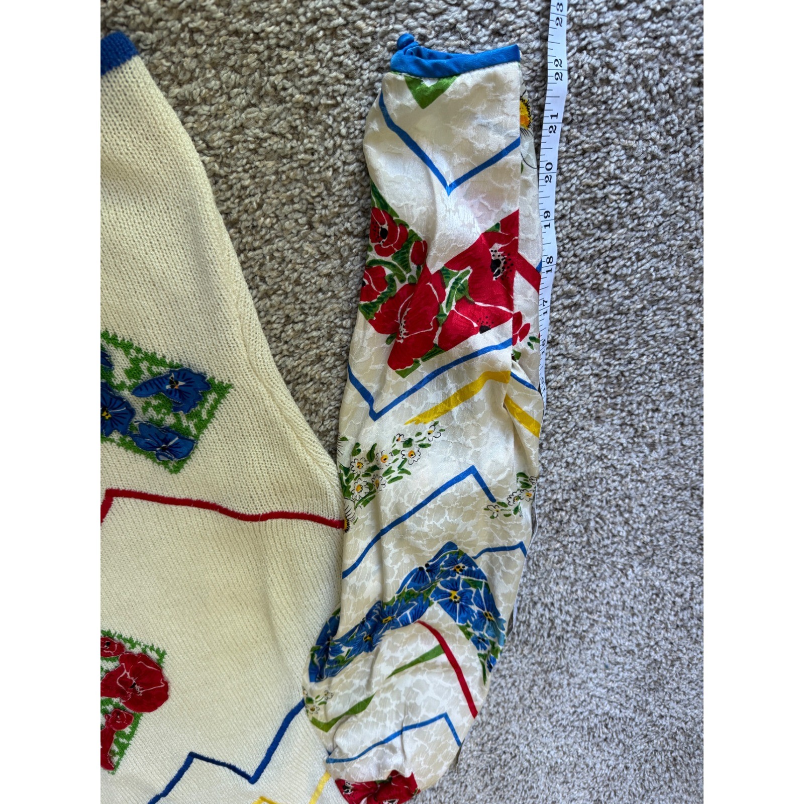 Vintage 3pc Silk Skirt Sweater Scarf Set Floral Whimsical 80s Grandmacore