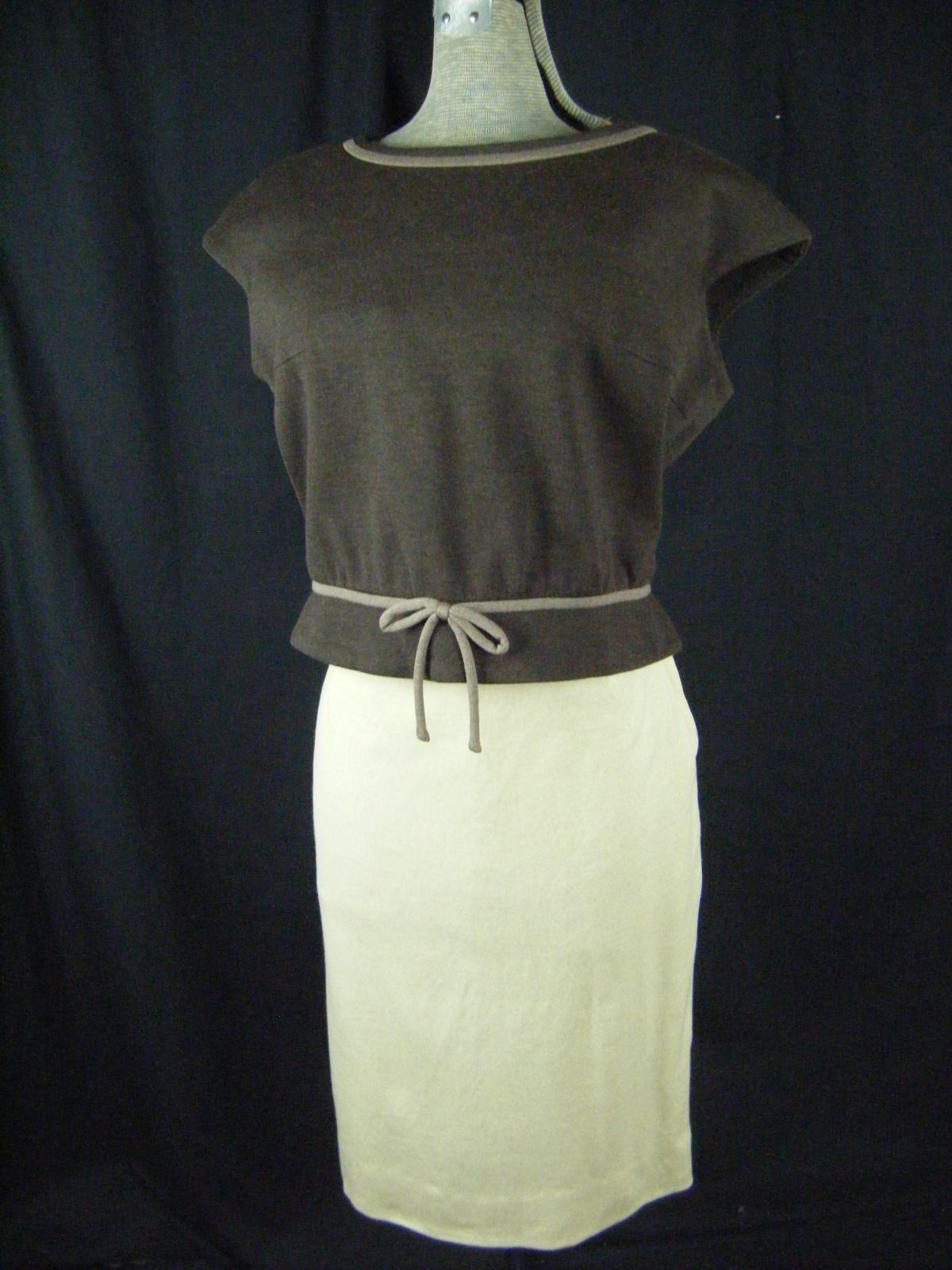 LILLI ANN Vtg 60-70s Beige/Brown Fine Wool Knit Top/Skirt/Jacket-Bust 40/M