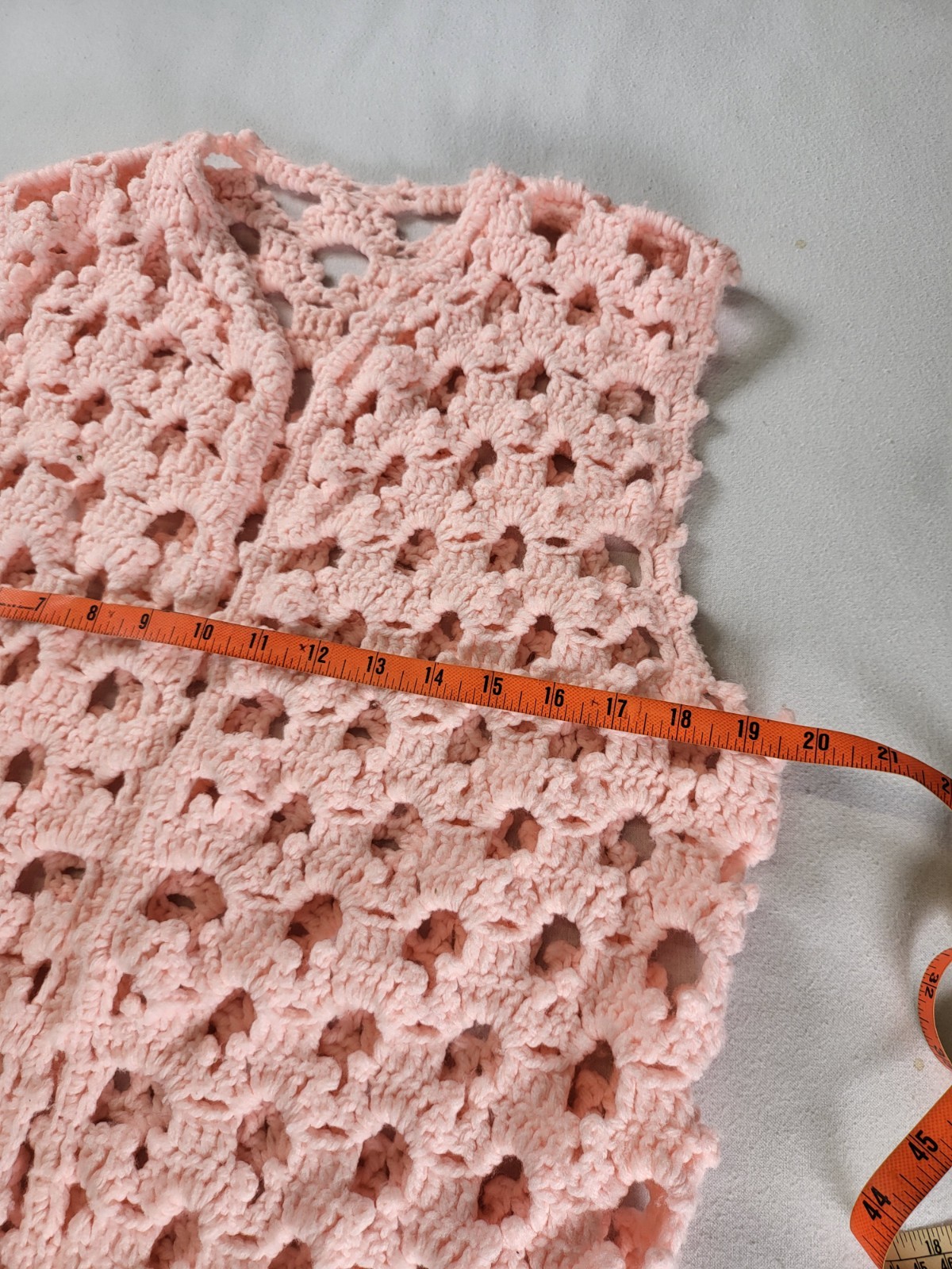Vintage Pink Crochet Vest Handmade M/L Retro Granny Chic Boho