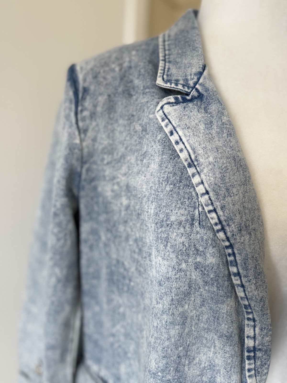 Entro Stretch Lightweight Denim Stonewashed Cotton Blazer Sz S Fitted Retro 80s