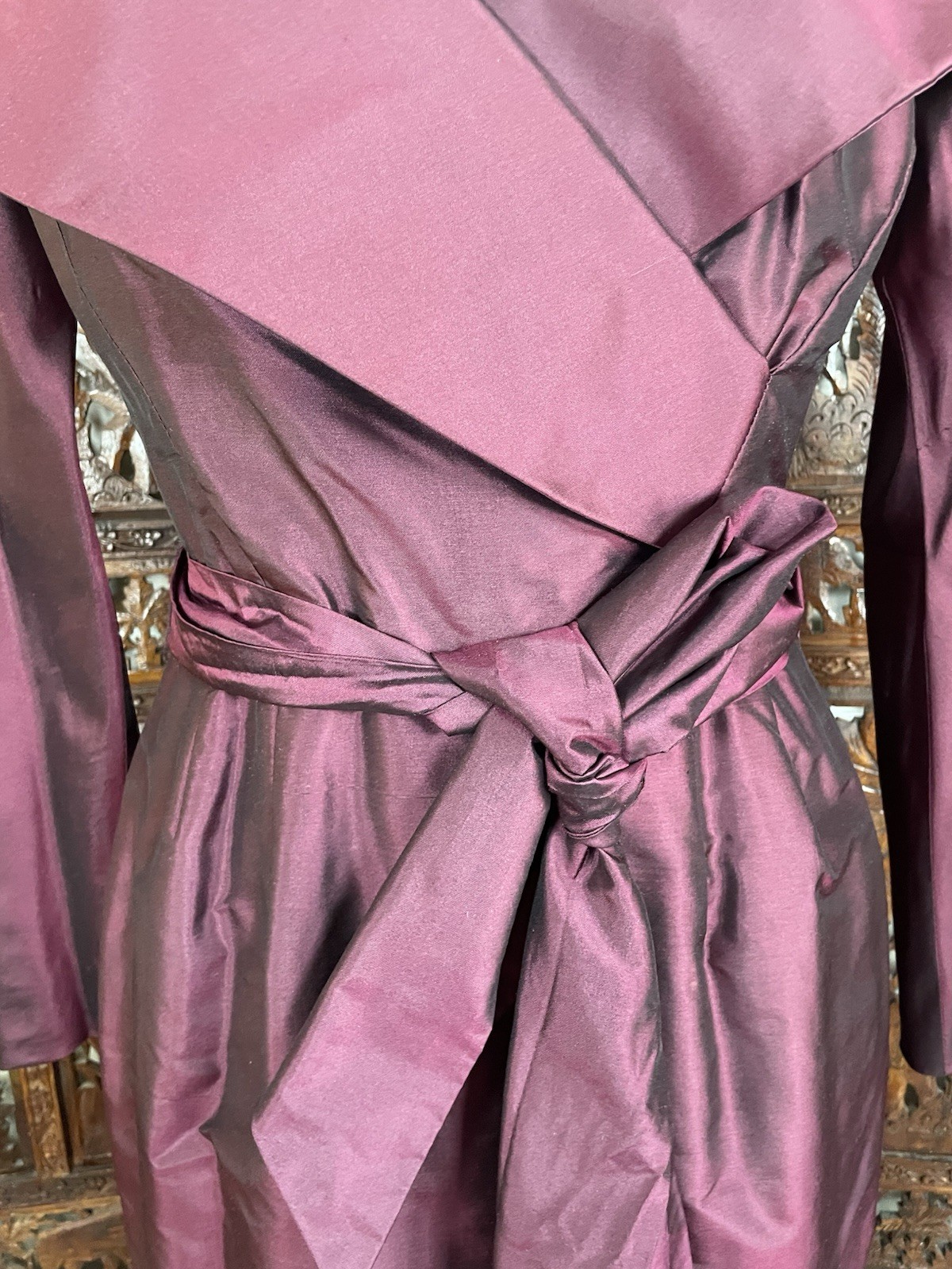 Vtg 1990s Catherine Regehr Dress Burgundy Silk Taffeta Evening Formal Dress Sz S