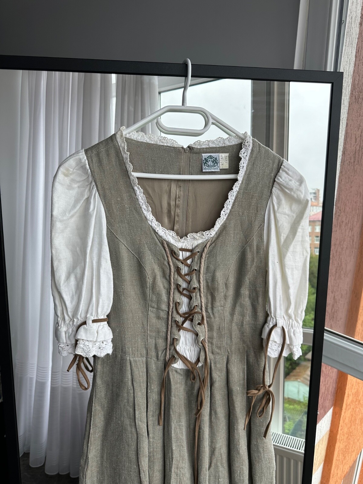 Vintage Hammerschmid Bavarian Austria Style Linen Woman Folk Long Dress Sz M