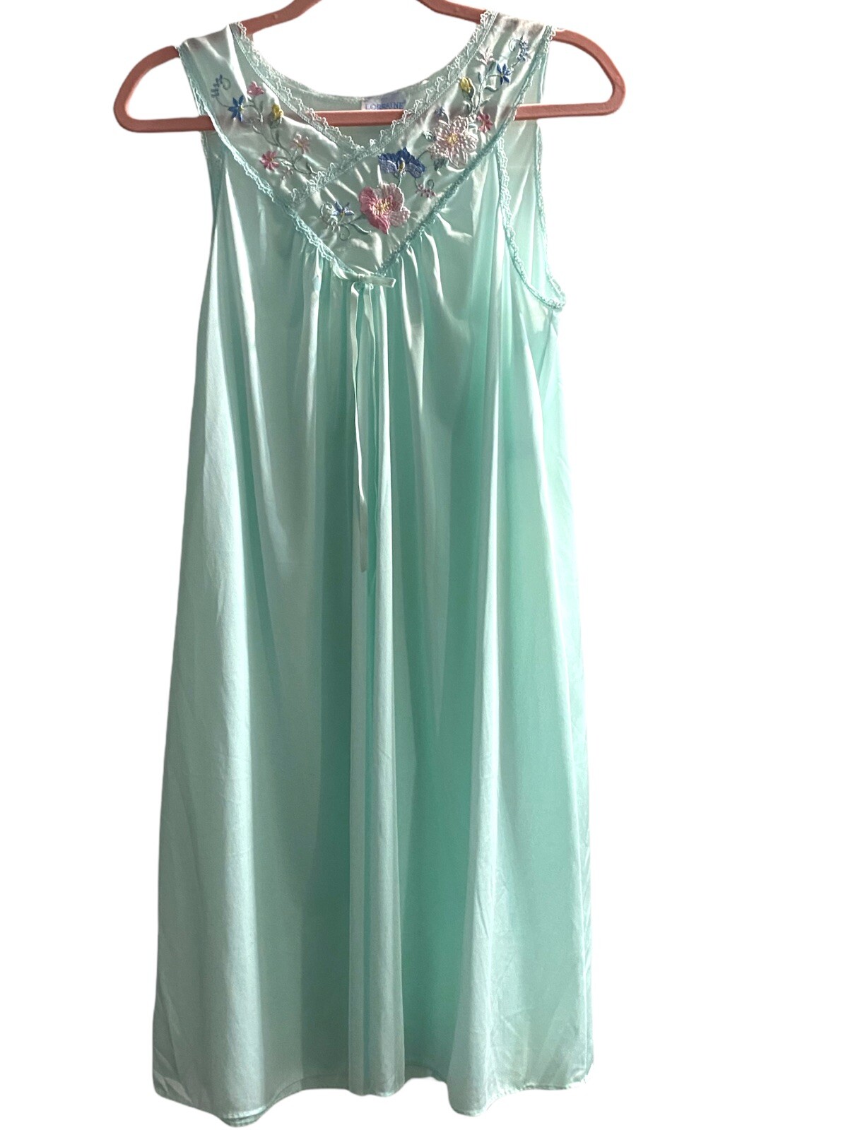 Vintage Nightgown Lorraine Baby Blue 100% Antron Nylon Gown Slip Small K36