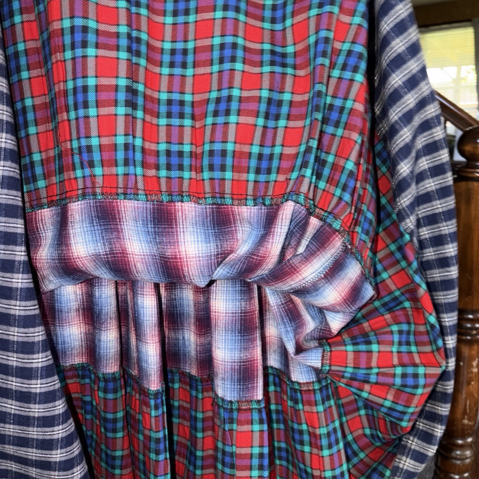 VTG Tour De France Plaidwork Maxi Skirt 100% Cotton Indie Grunge Elastic Waist