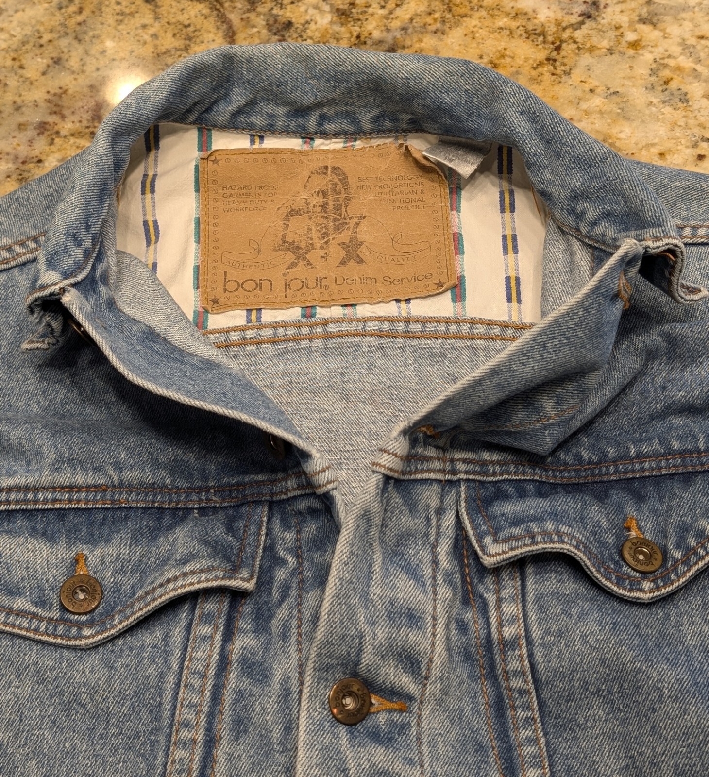Vintage 80s Bonjour Denim Jean Jacket Mensi Medium – Solid Jacket 100% Cotton