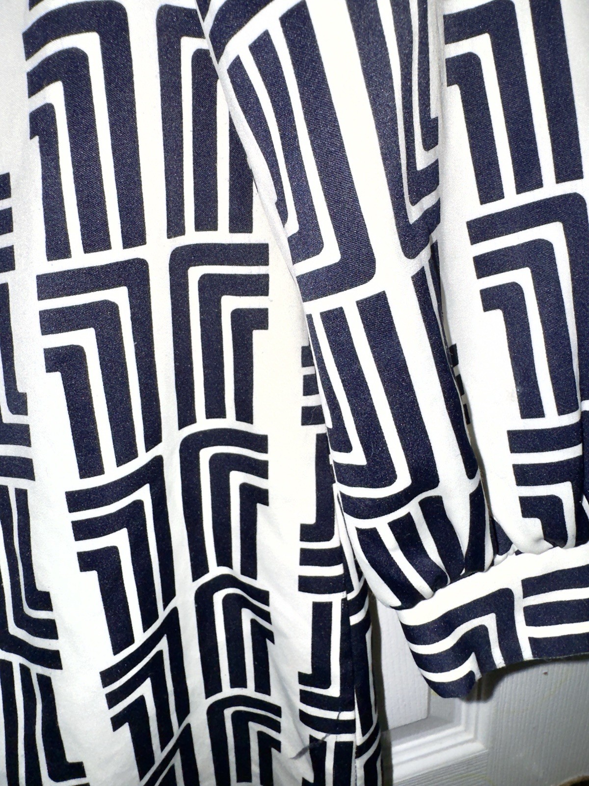 Rare Vintage Lanvin Silk Navy & Cream Geometric Dress 1970s