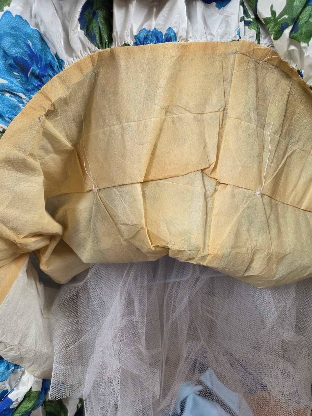 Handmade Vintage 60s Prom Dress W/Sash Waist 24 Midi Length Blue Roses Petticoat