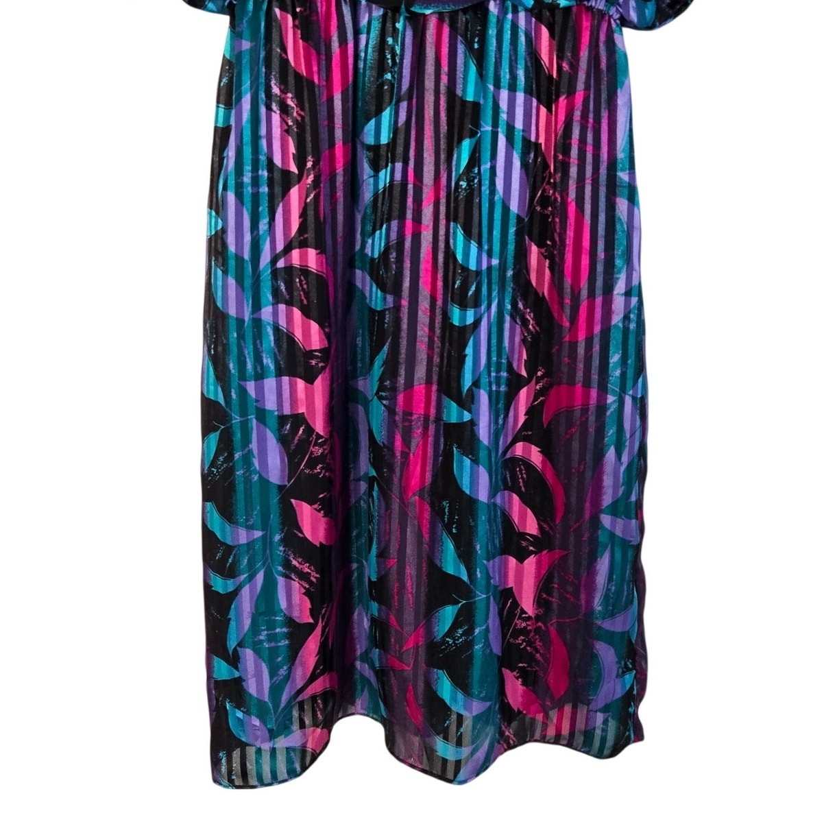 80s Vintage Alexis Fashions Dress Rich Tones Silky Polyester Shoulder Pads 13/14