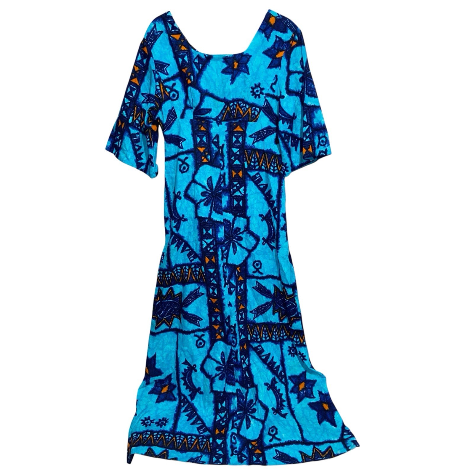 Ui-Maikai Dress Womens Medium Hawaiian Vintage Maxi Thick Barkcloth Tropical