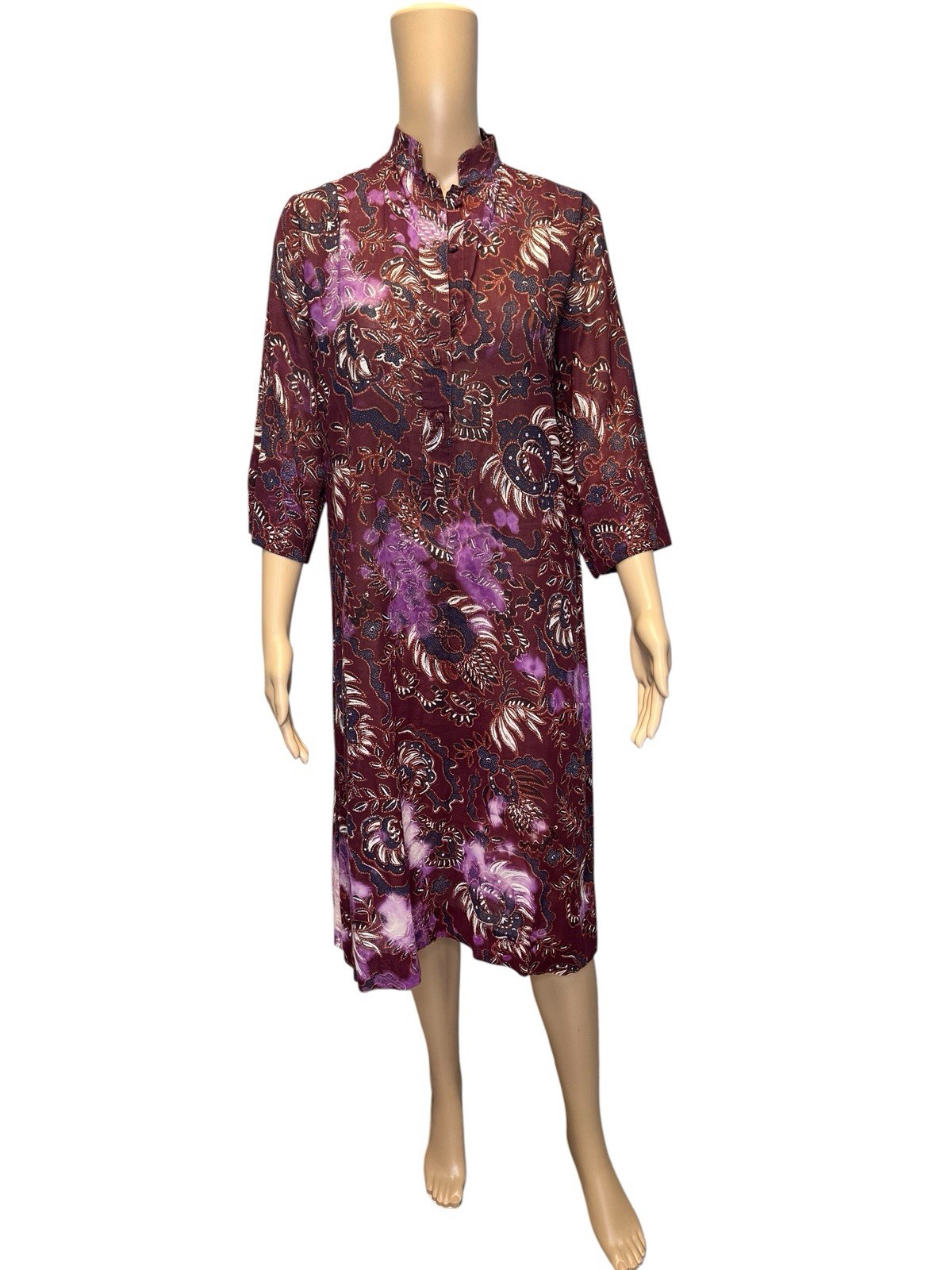 Vintage Catherine Oqust Penthouse Gallery Kaftan Tunic Floral Paisley Burgundy