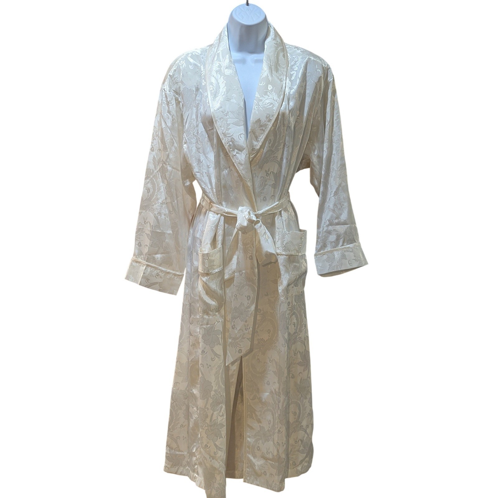 Victoria’s Secret Vintage Gold Label Floral Damask Satin Robe Ivory P/S NOS