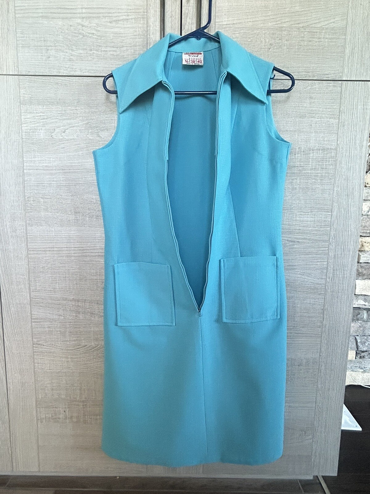 Vintage 60s Womens St Michael Shift Dress Blue Mod Jackie Sleeveless Zip Up