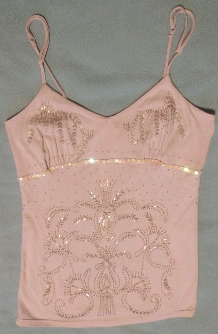 REDUCED Vtg 90’s Lulumari Beaded/Sequin Embellished Stretch Soft Knit Cami Sz L