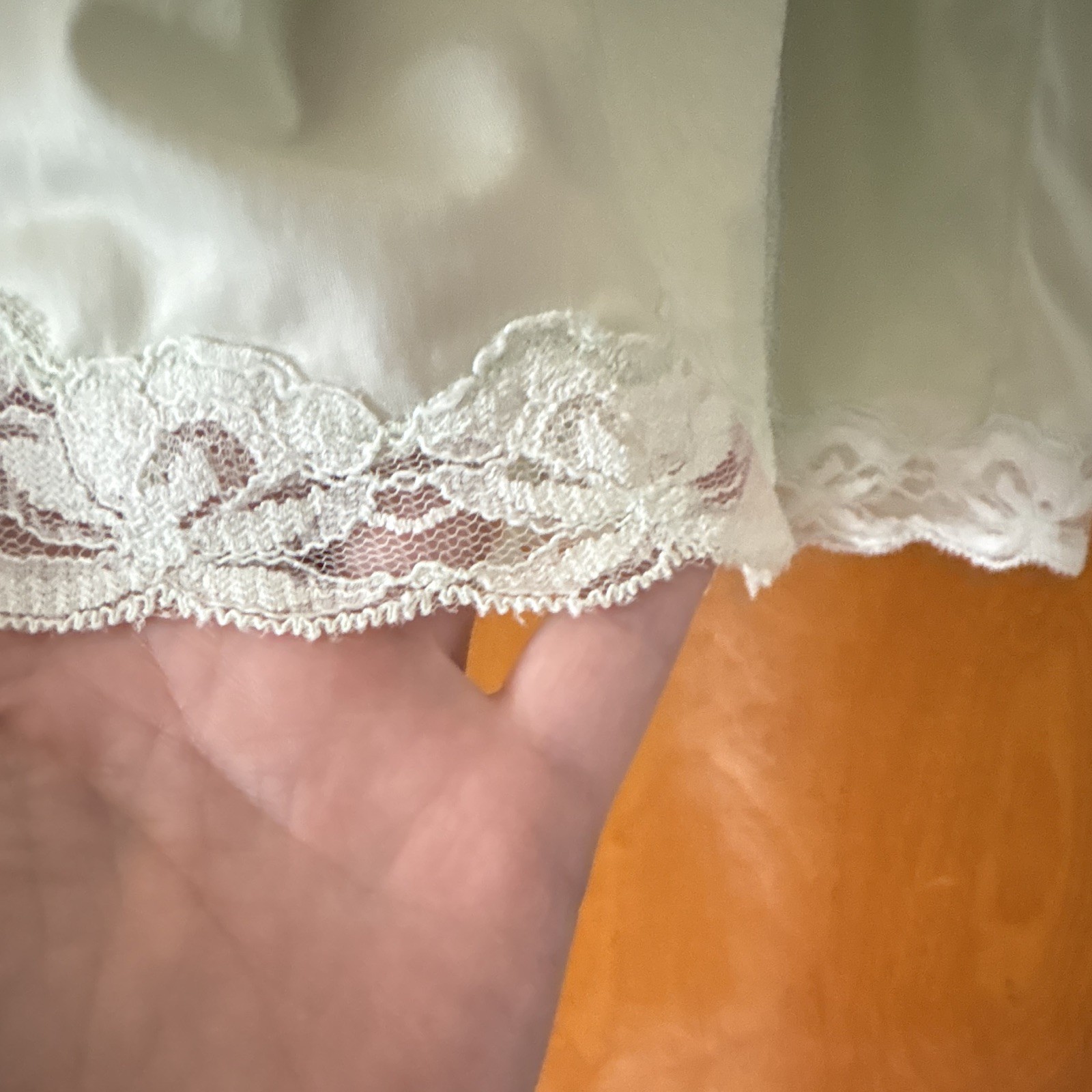 VINTAGE Women’s S light green Full Slip, Vintage Style Lace Detail & Lace Trim