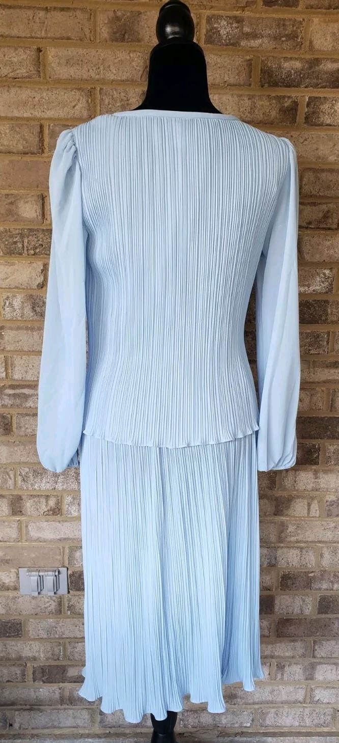 Discovery Fashions Ltd Size 10 Dress Lt Blue Long Sleeve Pleated Ruffle Sheer