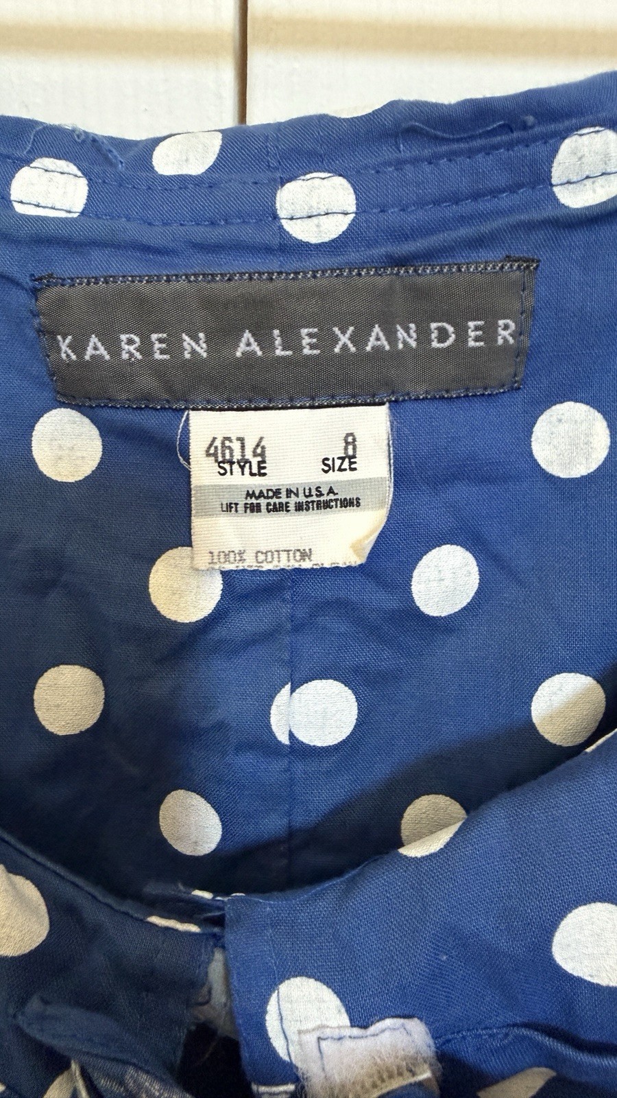 Vintage Karen Alexander 80s Blue Polka Dot Cotton Full Sweep Dress Size 8