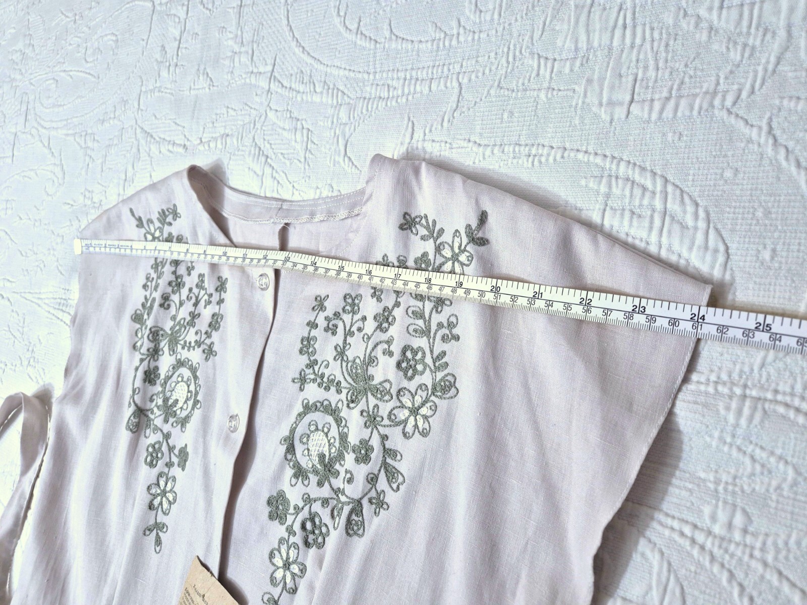 vintage dress ussr women’s dress robe made of linen with embroidery Ivanovo