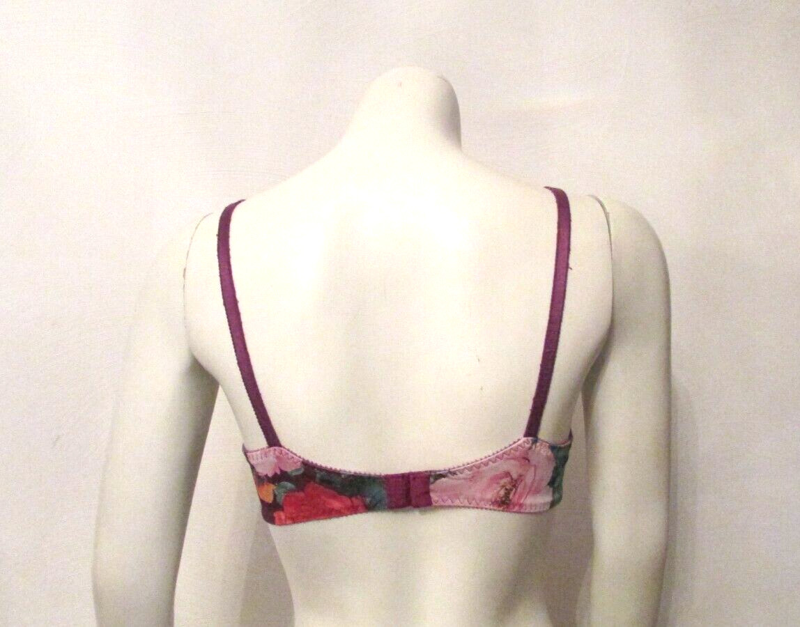Maidenform Chantilly 7329 Floral Print Silky Satin Purple Lace Underwire Bra 36B