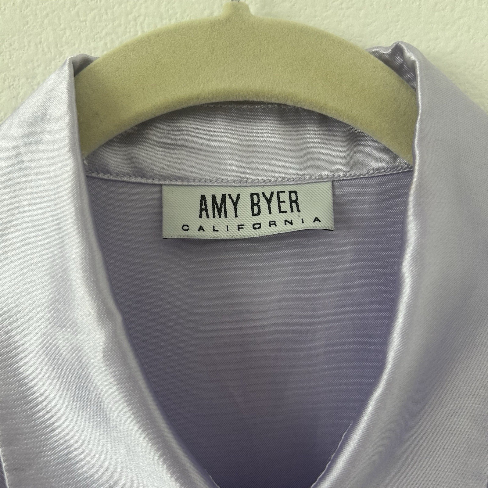 Vintage Amy Byer Lilac Silky Blouse Size S 90s Pearlescent Button Front