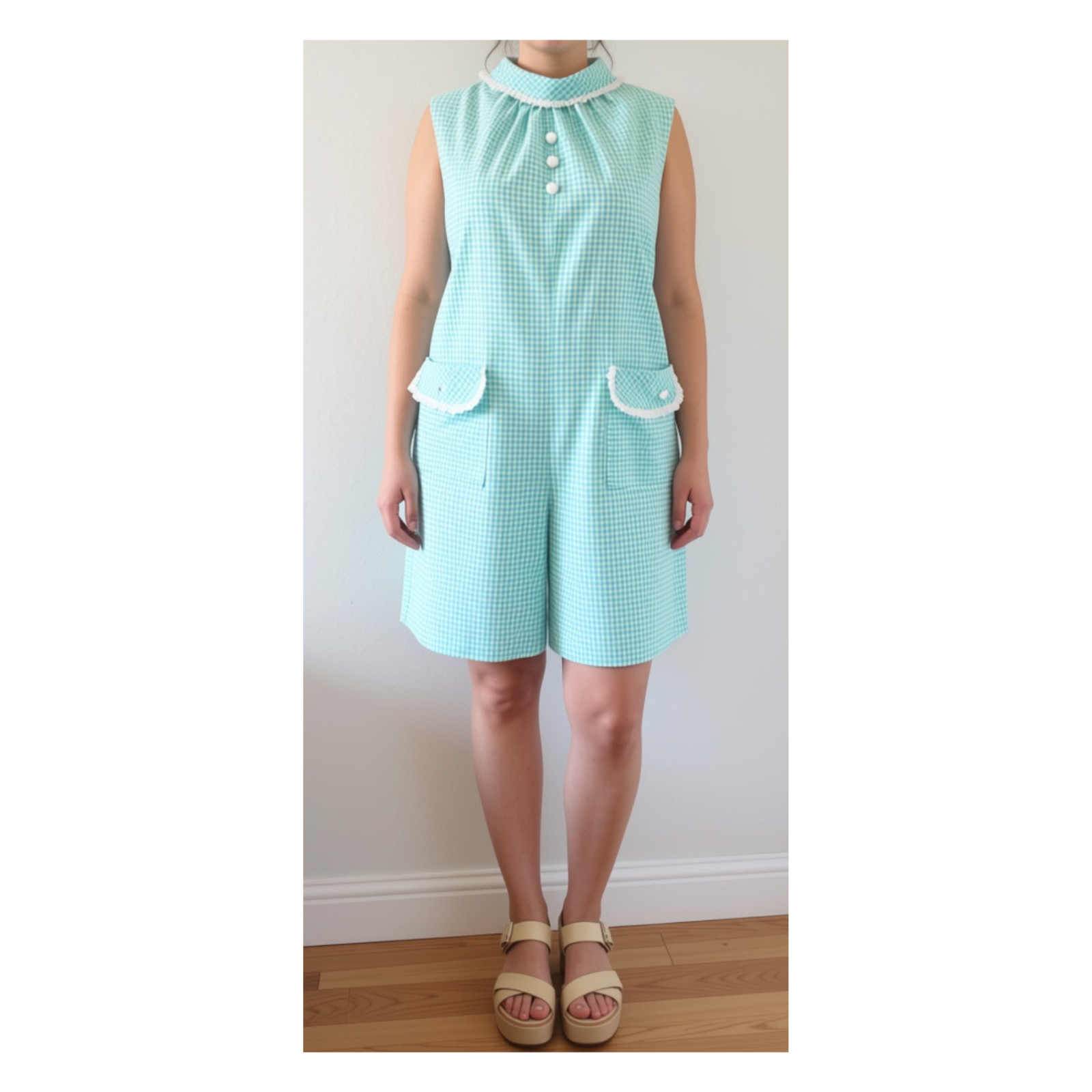 Vintage 60s Gingham Print Romper – Mod Retro Cotton Playsuit – Size Large