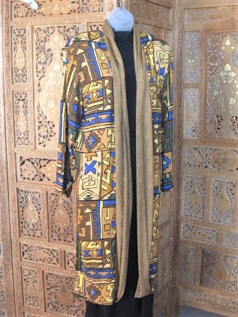 A.K.F. New York Gorgeous Vintage Duster/Topper Bold Geo Aztec Print Open Front