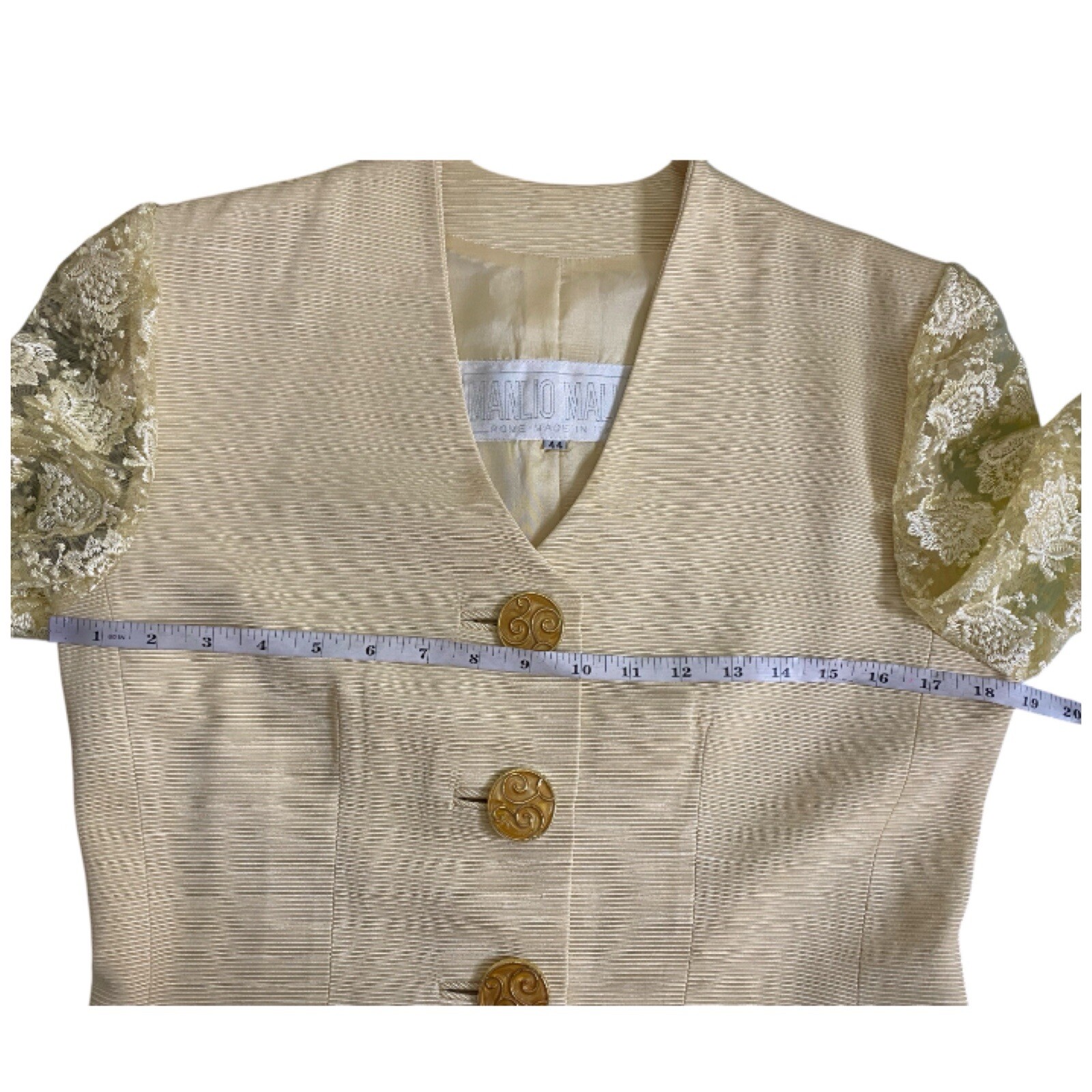 VTG 90s Manlio Mallia Cream Gold Skirt Set Lace Silk Ribbed Luxury Italian Sz6/8
