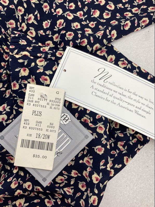 Vintage 90s Maggie Lawrence Women’s Navy Floral Elastic Waist Pants NWT 18/20W
