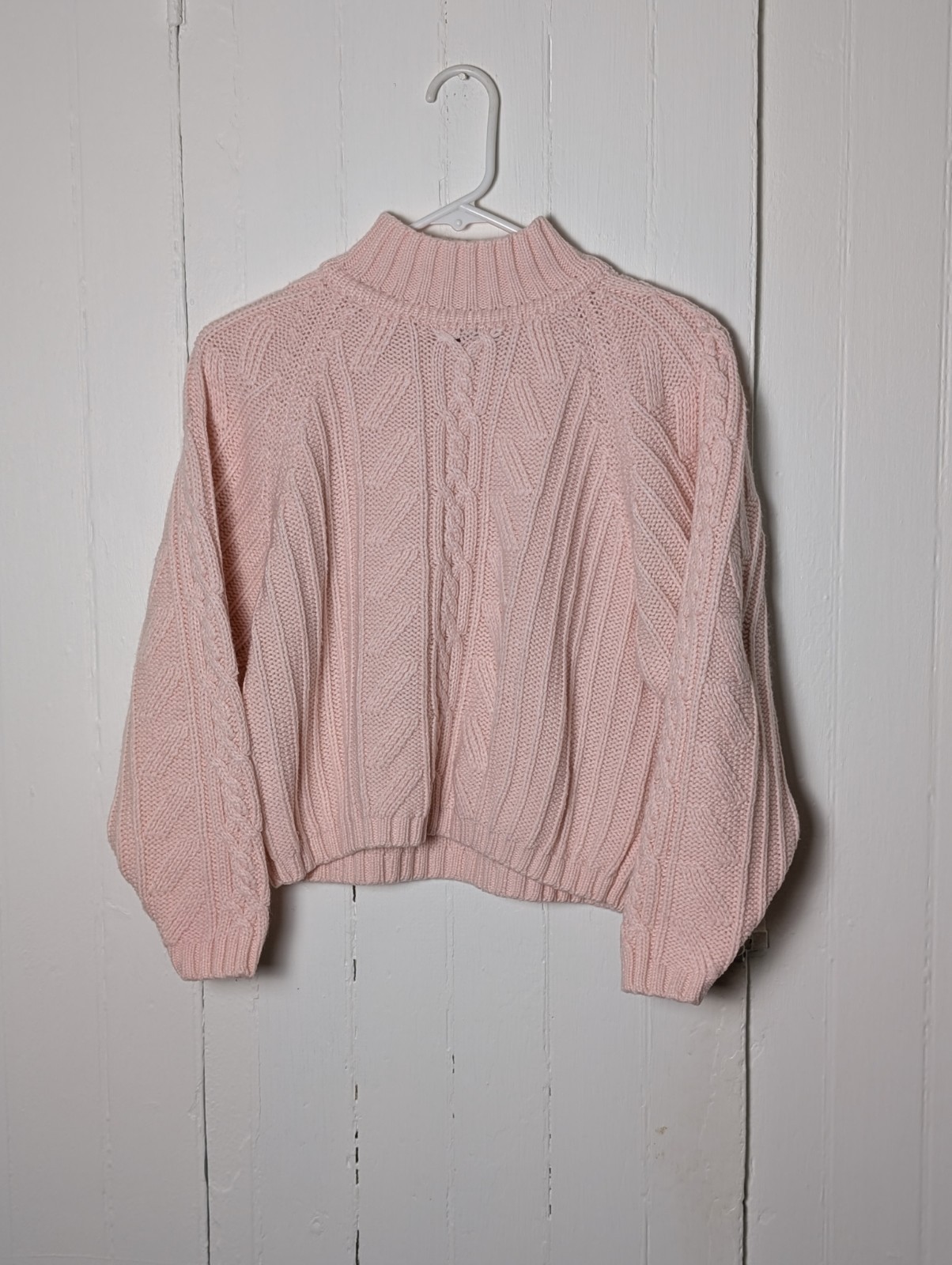 Vtg 1980s-1990s New Concepts Pink Cable Knit Mock Neck Sweater Women’s Petite PM