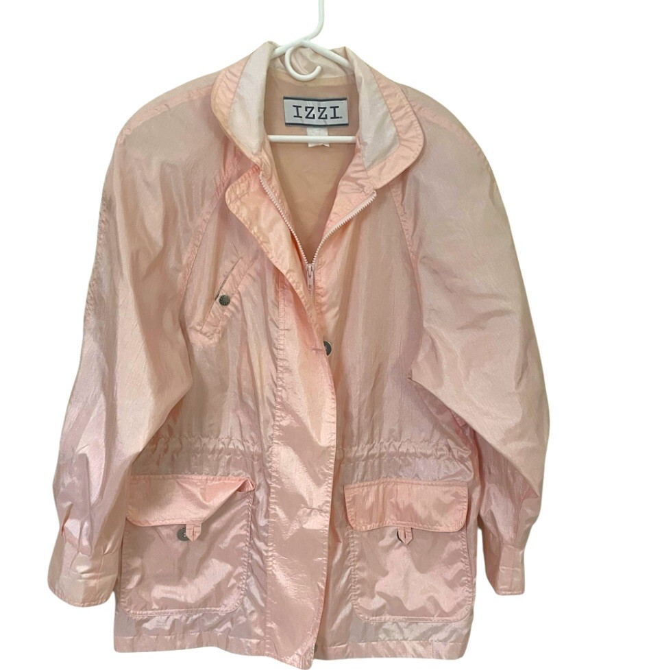 Vintage IZZI Pink Full Zip Windbreaker Rain Jacket Size Large Y2K Gorpcore