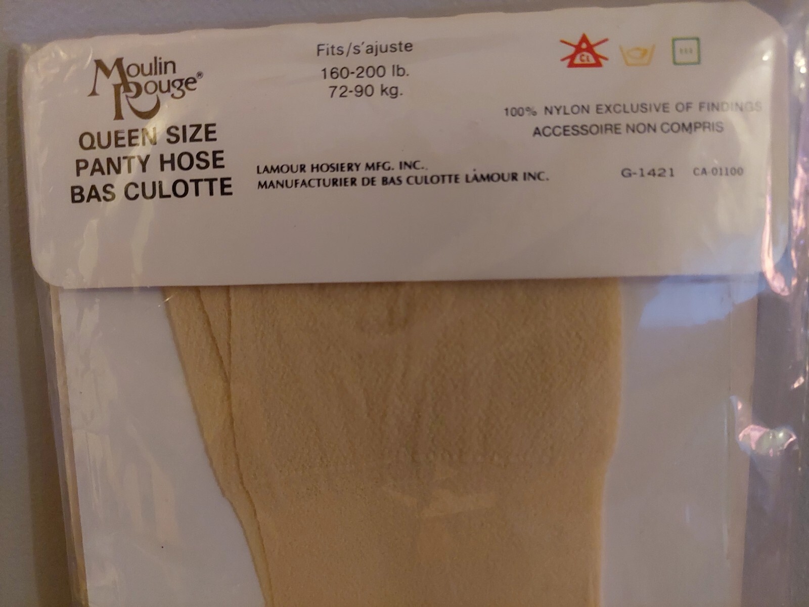 Vintage Pantyhose Moulin Rouge Color Ivory Queen Size 160-200 Lbs BDR2