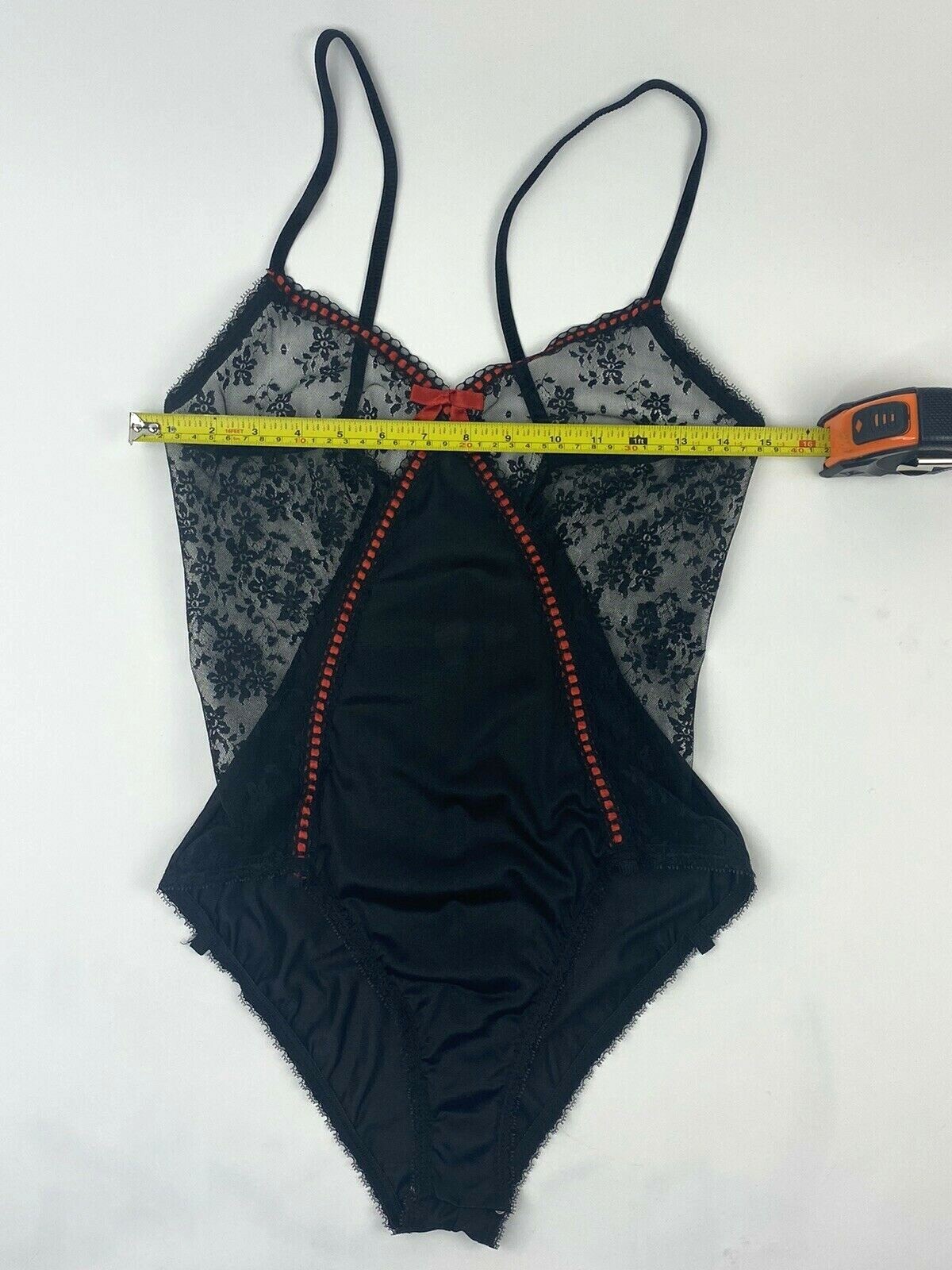 Vintage Movie Star Black Nylon Lace Sheer Bodysuit Teddy Lingerie 32/S USA 🇺🇸