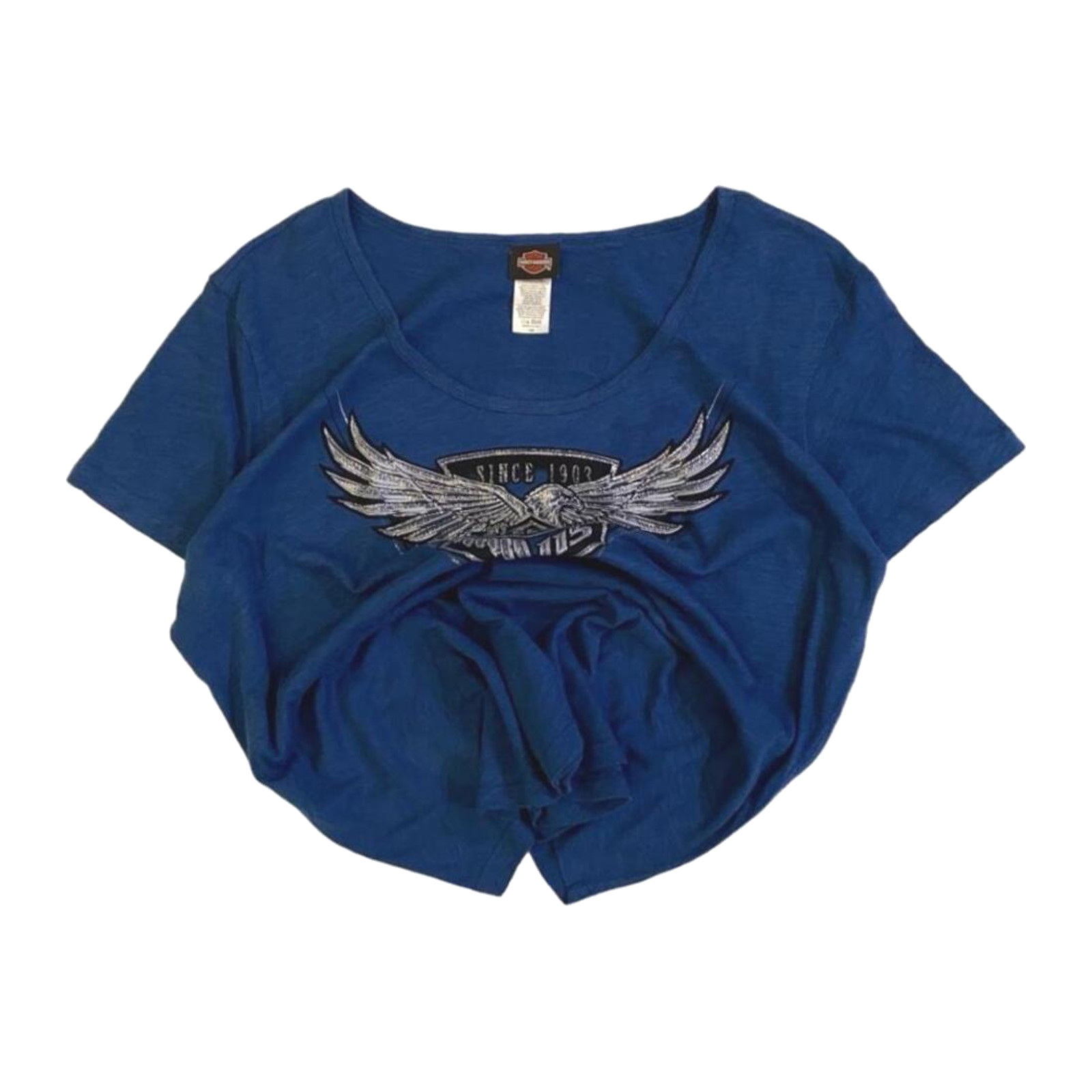 Harley Davidson Women’s Glitter Logo Short Sleeve T Shirt Blue XL