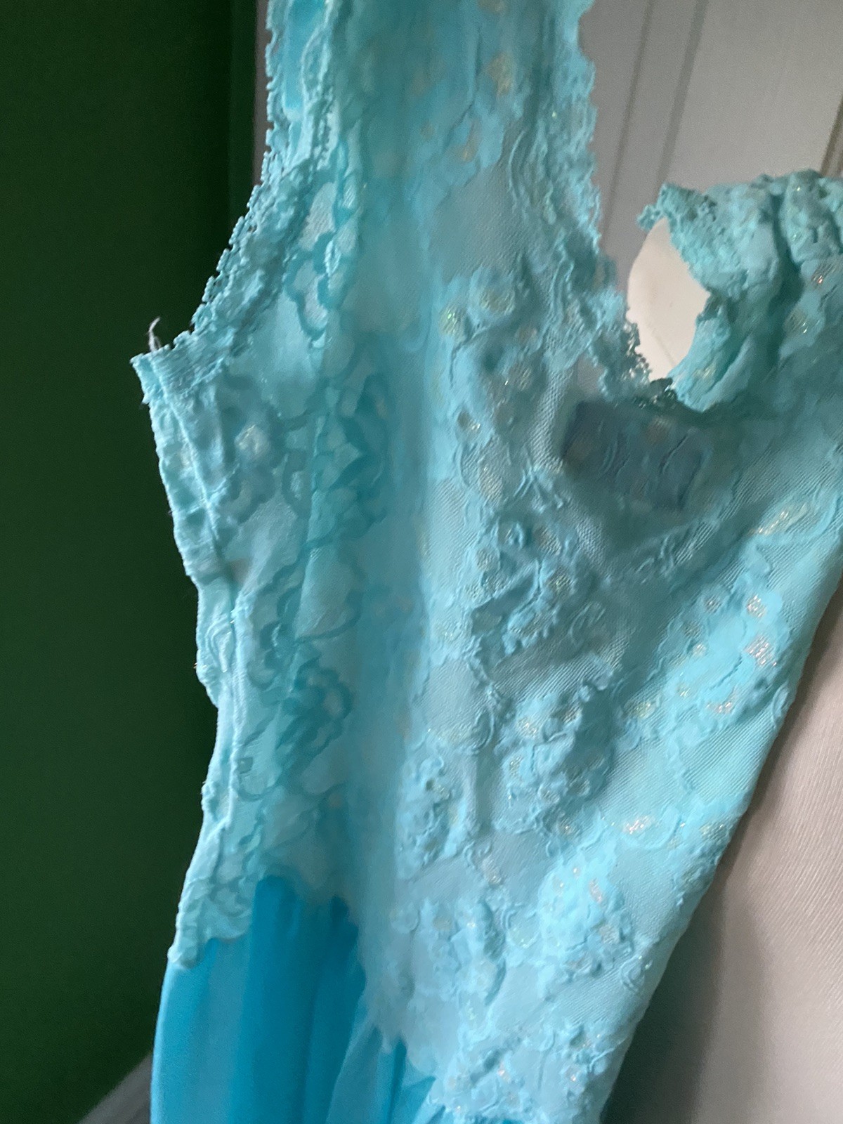 Vintage 80s Lady Cameo Dallas Blue Nylon Golden Lace Jumpsuit Lingere