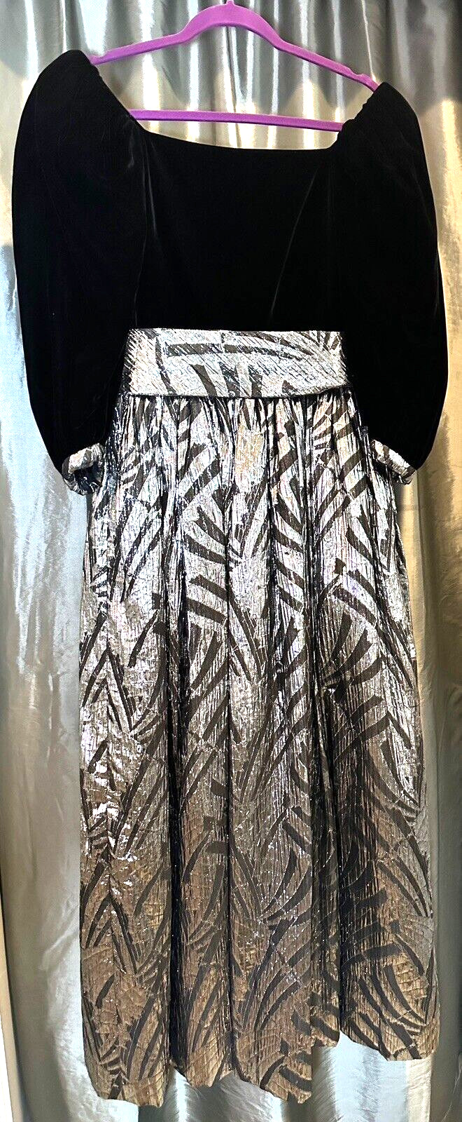 Vtg +Tag Michael Novarese for I.Magnin Black Velvet and Silver Brocade Gown- Sz8