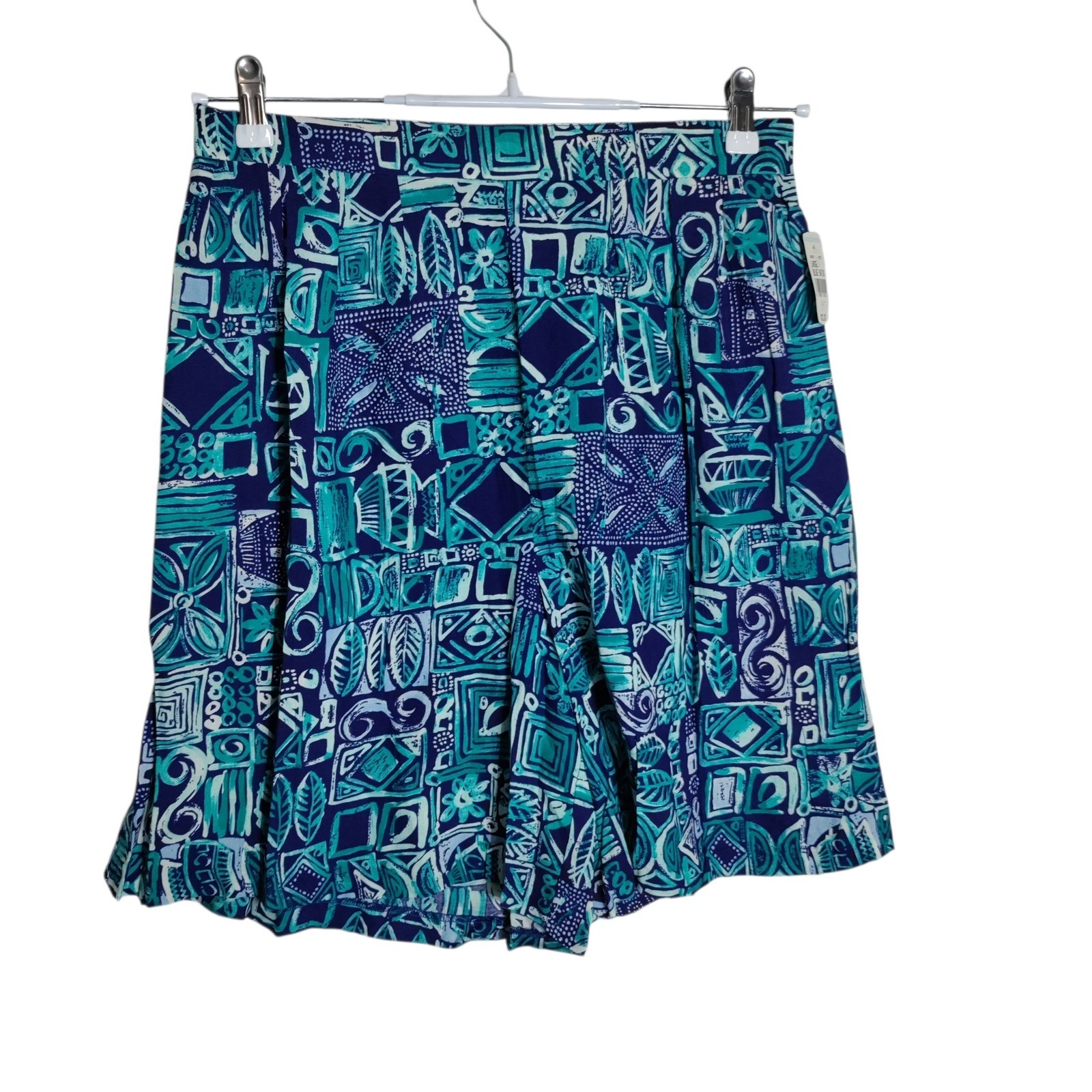 Partners Petites Vintage Rayon Geometric Abstract Print Shorts Blue Teal Large