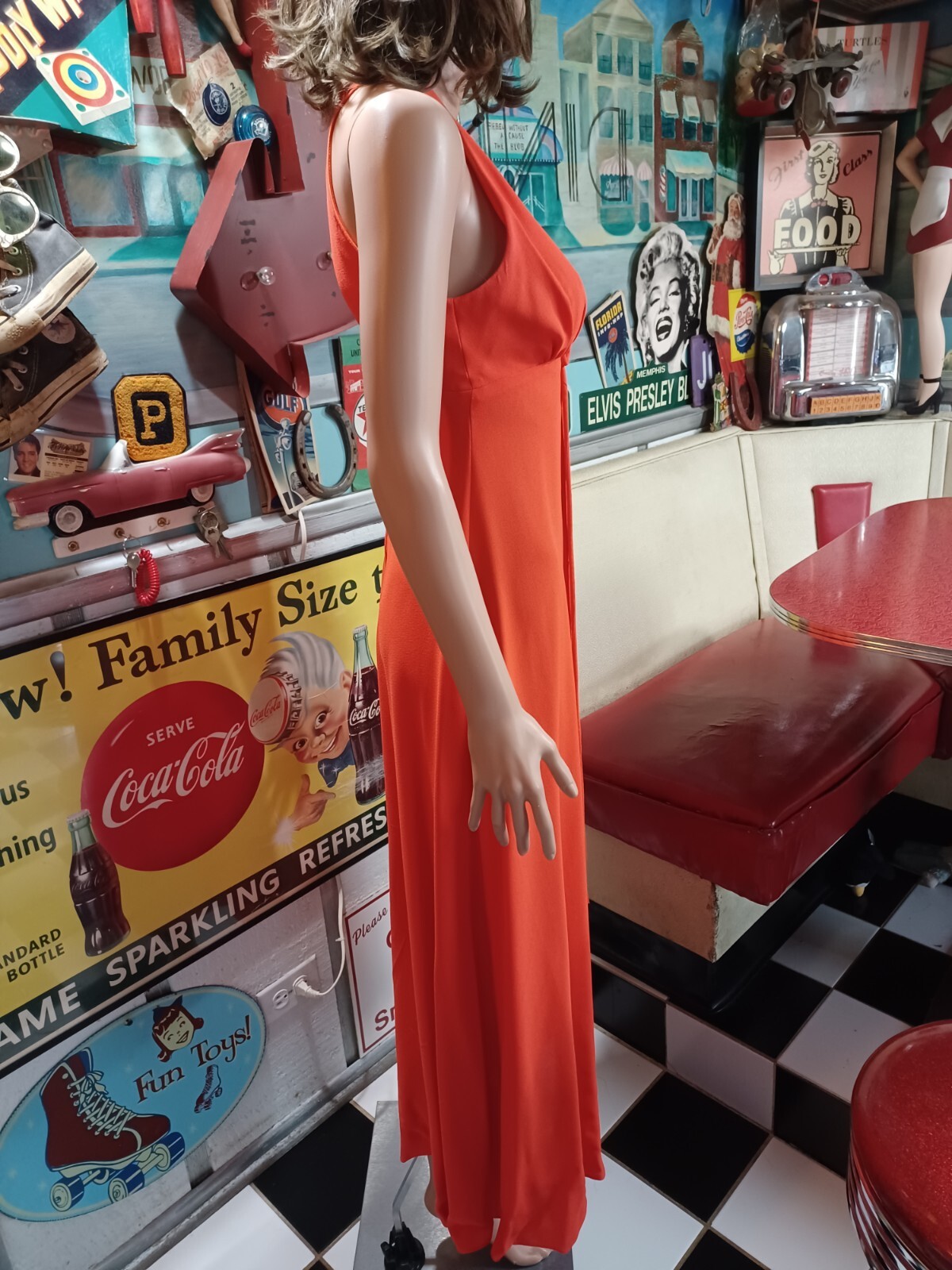 True VTG Mid-century 1960s 1970s Sleeveless Orange Mod Maxi Dress Long MCM 5