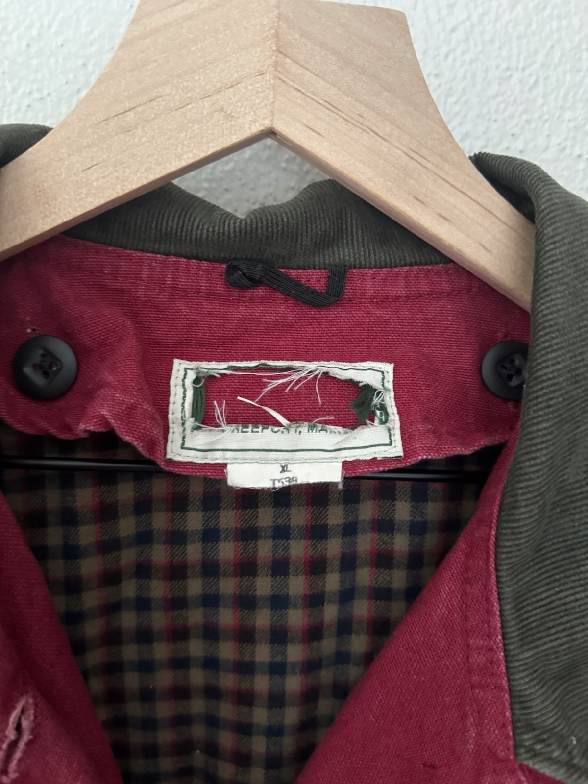 Vintage Red LL Bean Chore Coat Corduroy Collar Plaid Lining