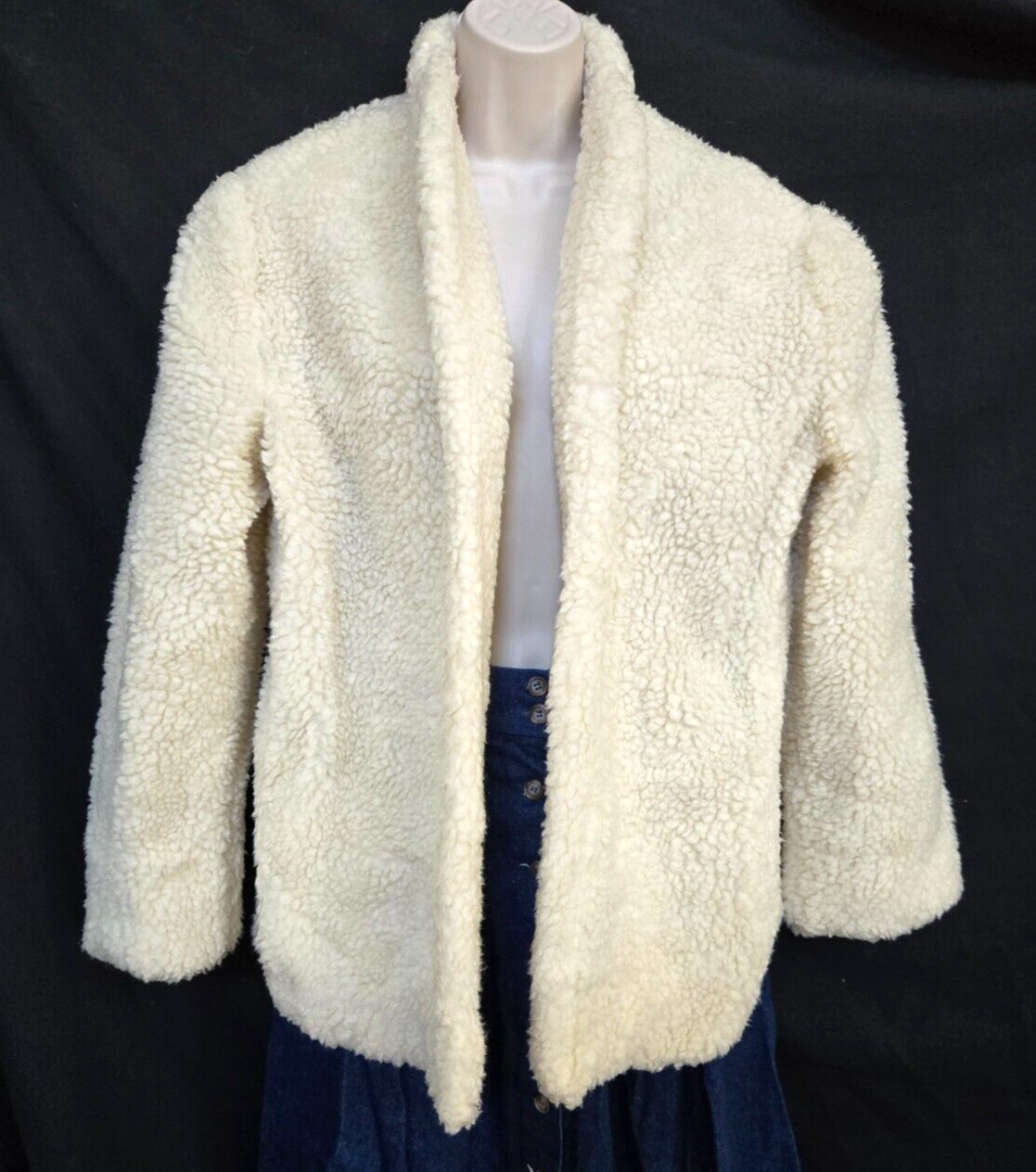Vtg Soft Thick Cozy Faux Sherpa Handmade Lined Open Front Retro Short Coat M-L?