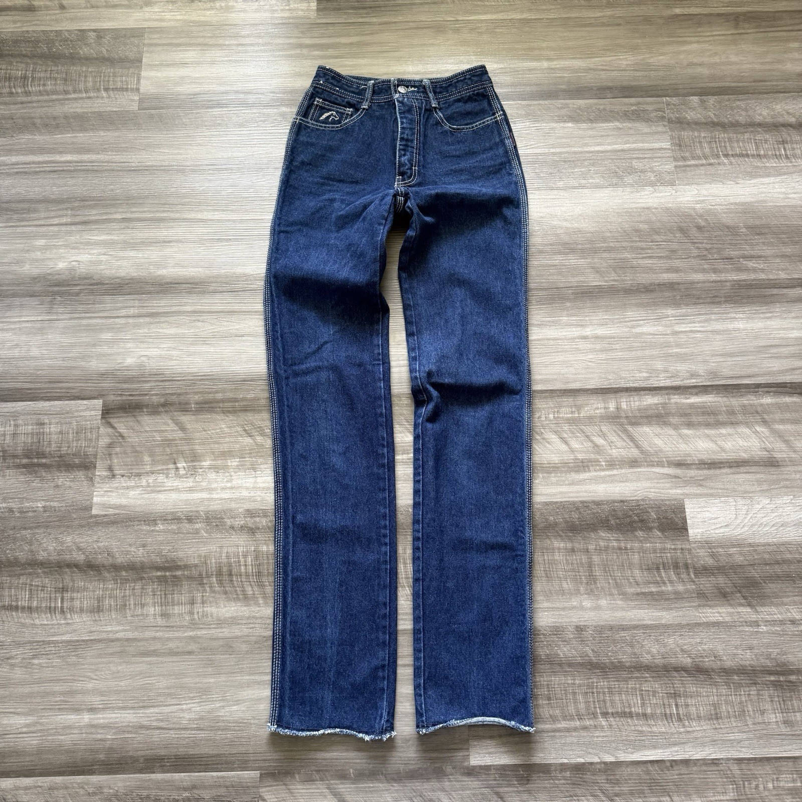 Vintage Jordache Horsehead Jeans Size 26×32 70s White Stitch High Waist Raw Hem