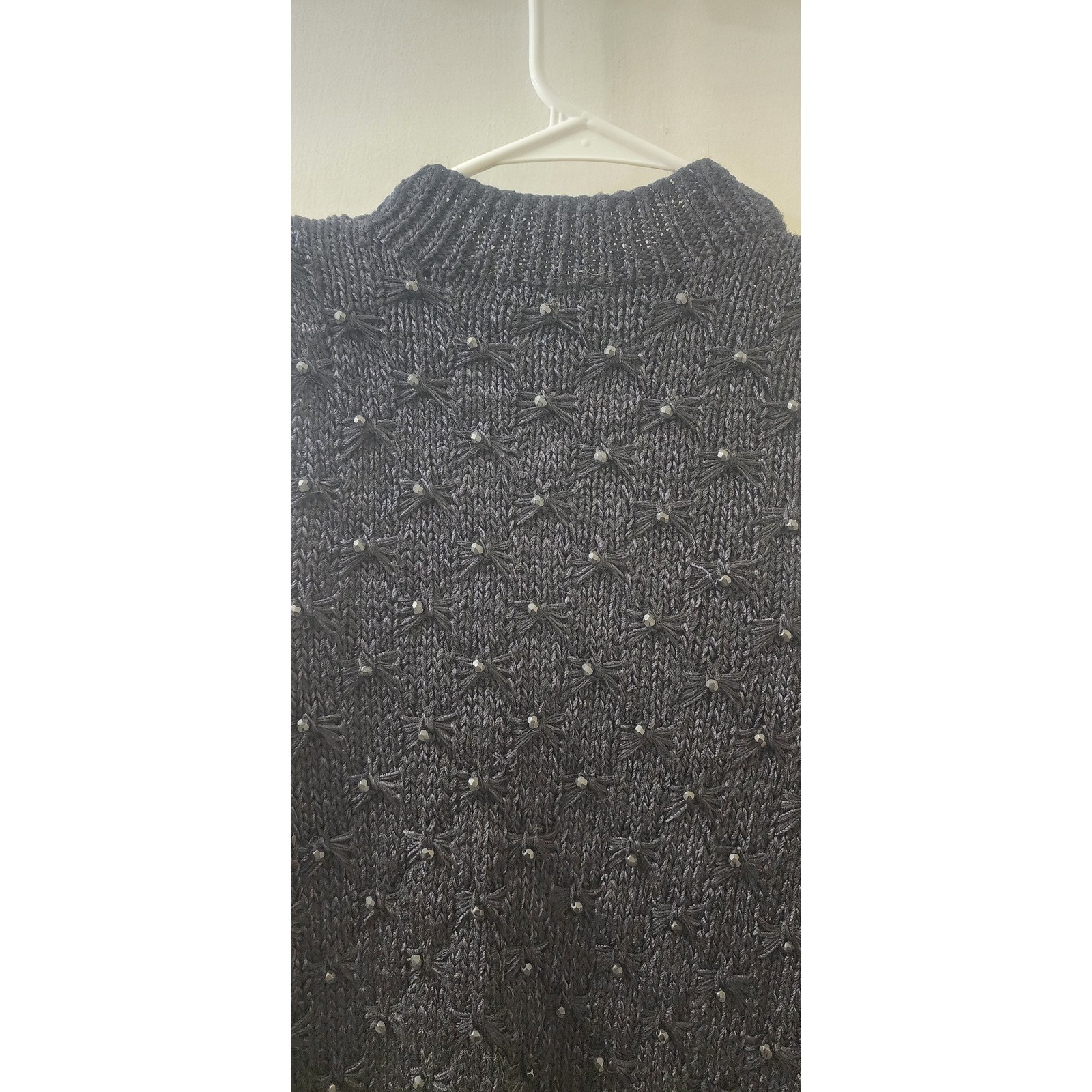 Lillie Rubin Vintage Hand Knit Beaded Angora Wool Sweater Black White Small