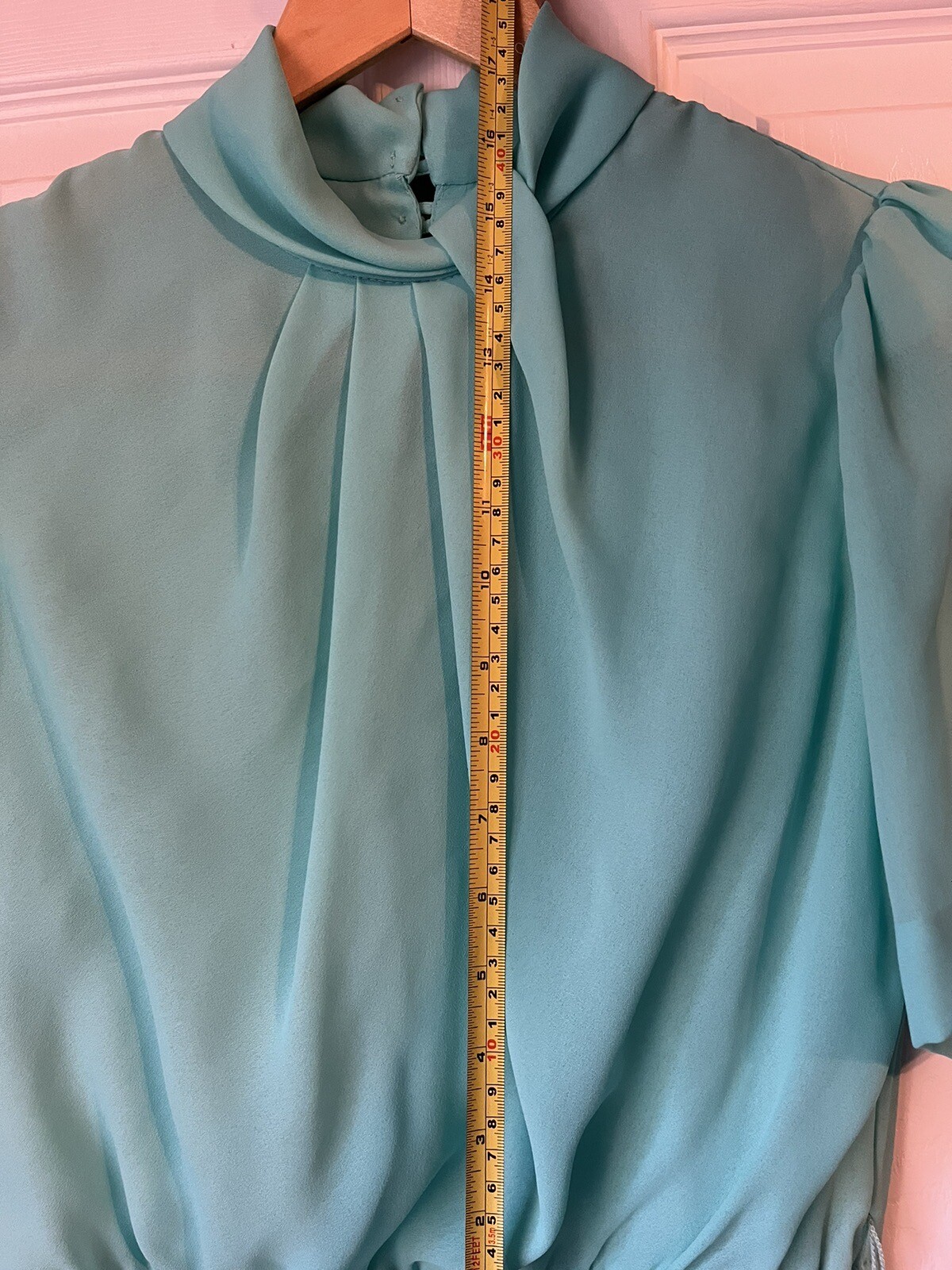 Vintage Short Sleeve Blouson Dress Accordion Pleat Shawl Collar Small/med Satin