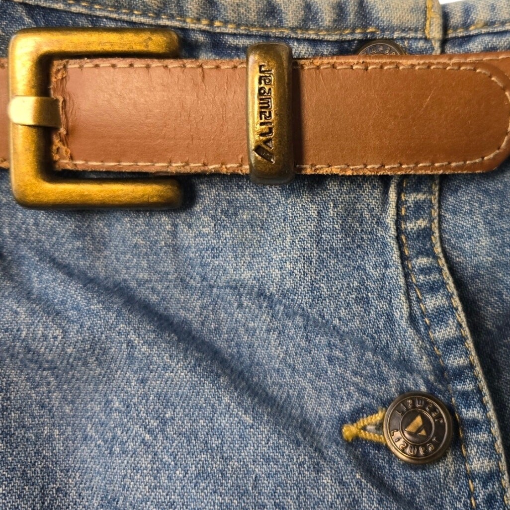 Vnt Lizwear Denim Maxi Button‑Down Coastal Cowgirl Skirt with Brown Belt Size 16