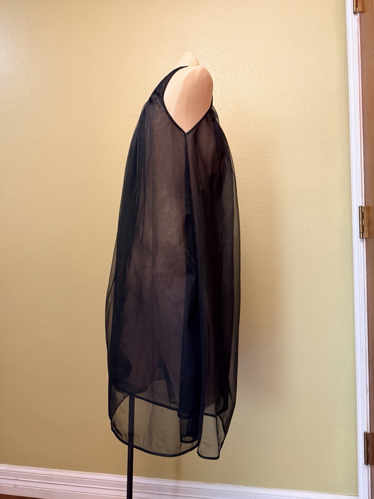 Vintage Lisette Nylon Sheer Chiffon See Thru Lingerie Black Nightie Nightgown S