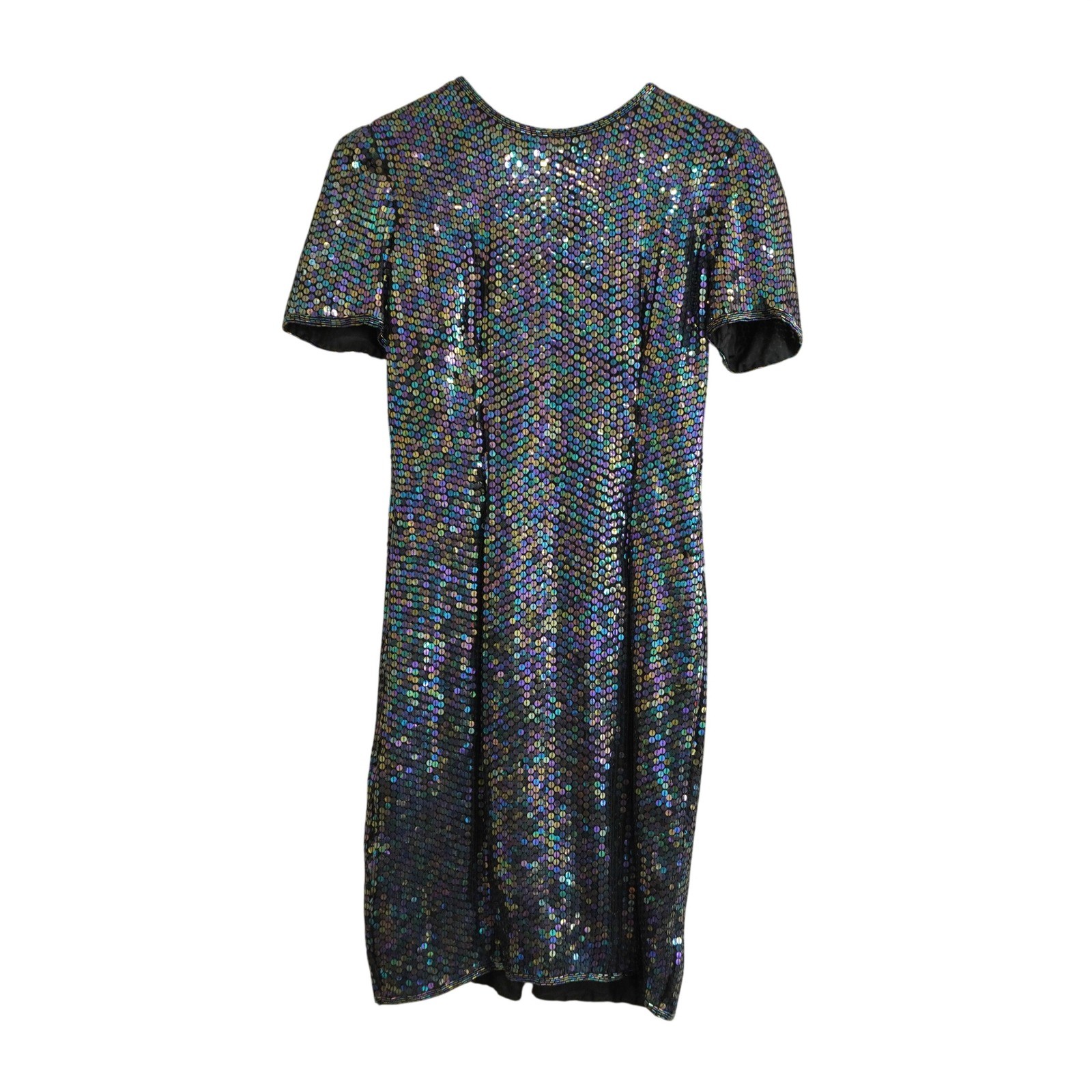 Expressions Vintage Iridescent Sequin Silk Sheath Dress Black Multicolor Size 4