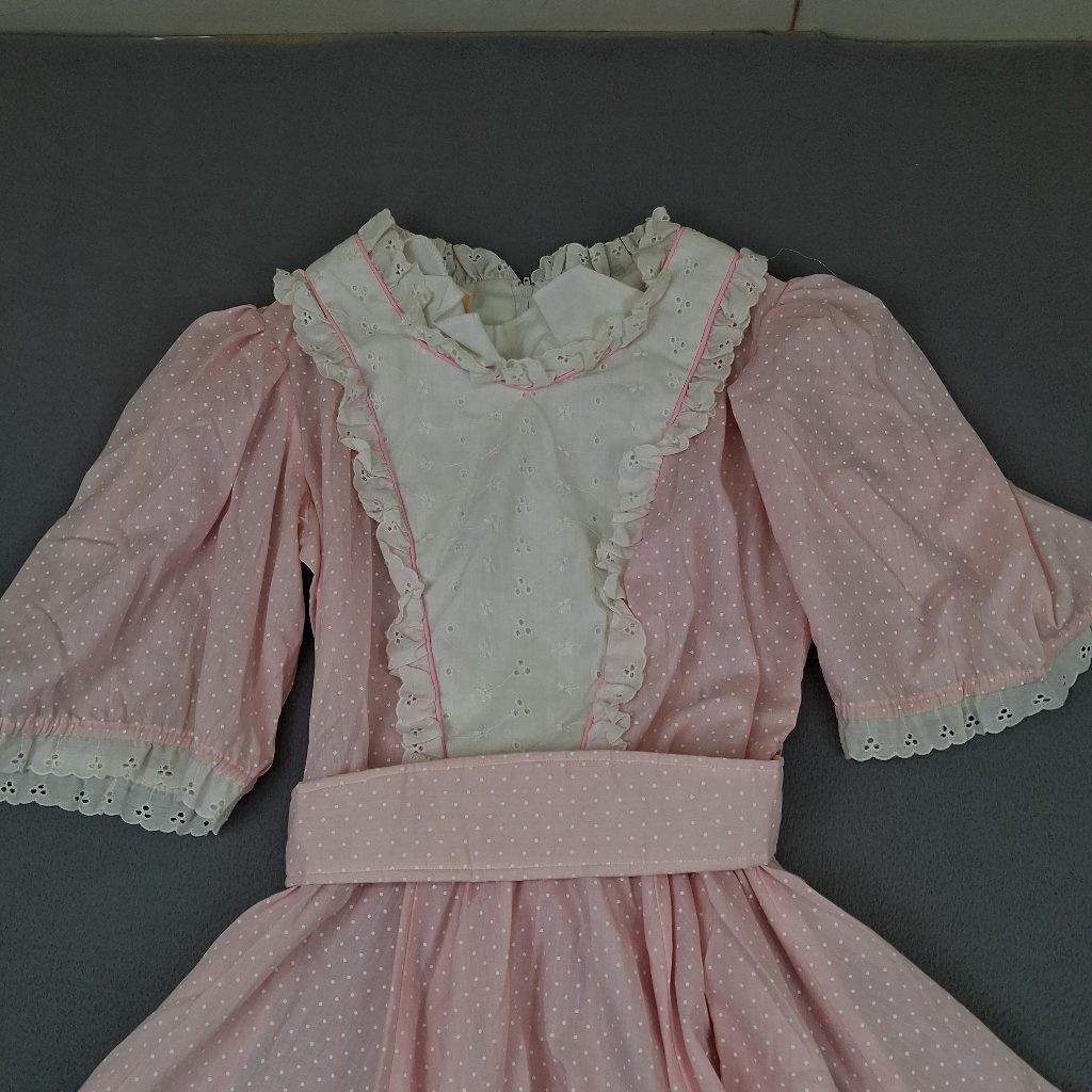 Vintage Jeri Bee Womens Pink Polka Dot Square Dance Prairie Dress Size 8 Eyelet