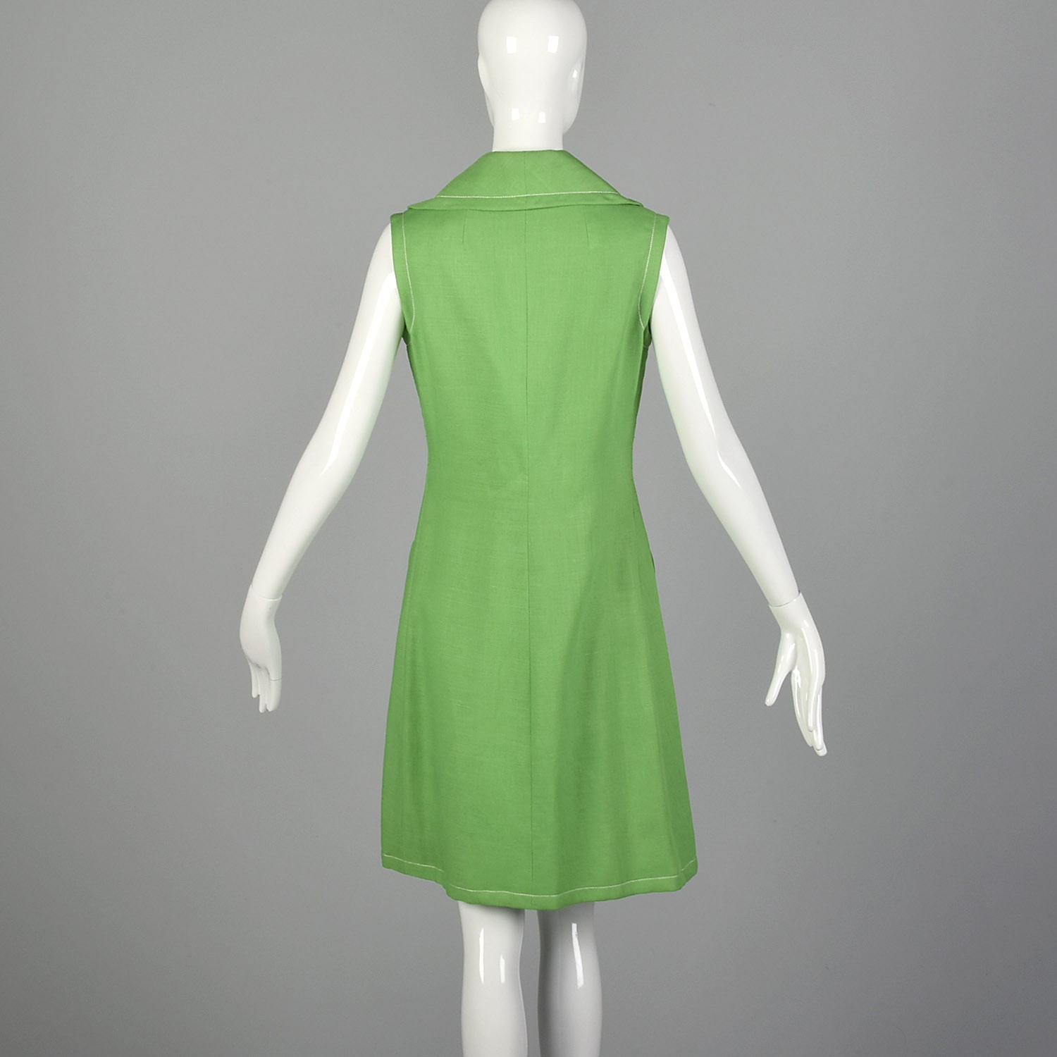 M Geoffrey Beene Green Dress 1960s Mod Zip Front Pocket Linen Shirtdress 60s VTG